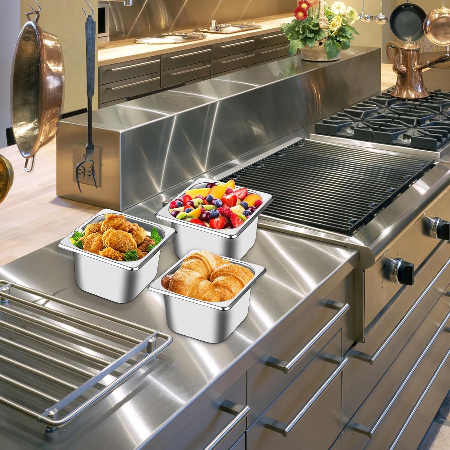 Hotel Pan With Lid 1/6 Size - 4" Deep 4 Packs Stainless Steel Food Pan for Steam Table, Commercial Restaurant, Anti Jam, Buffet - Image 9