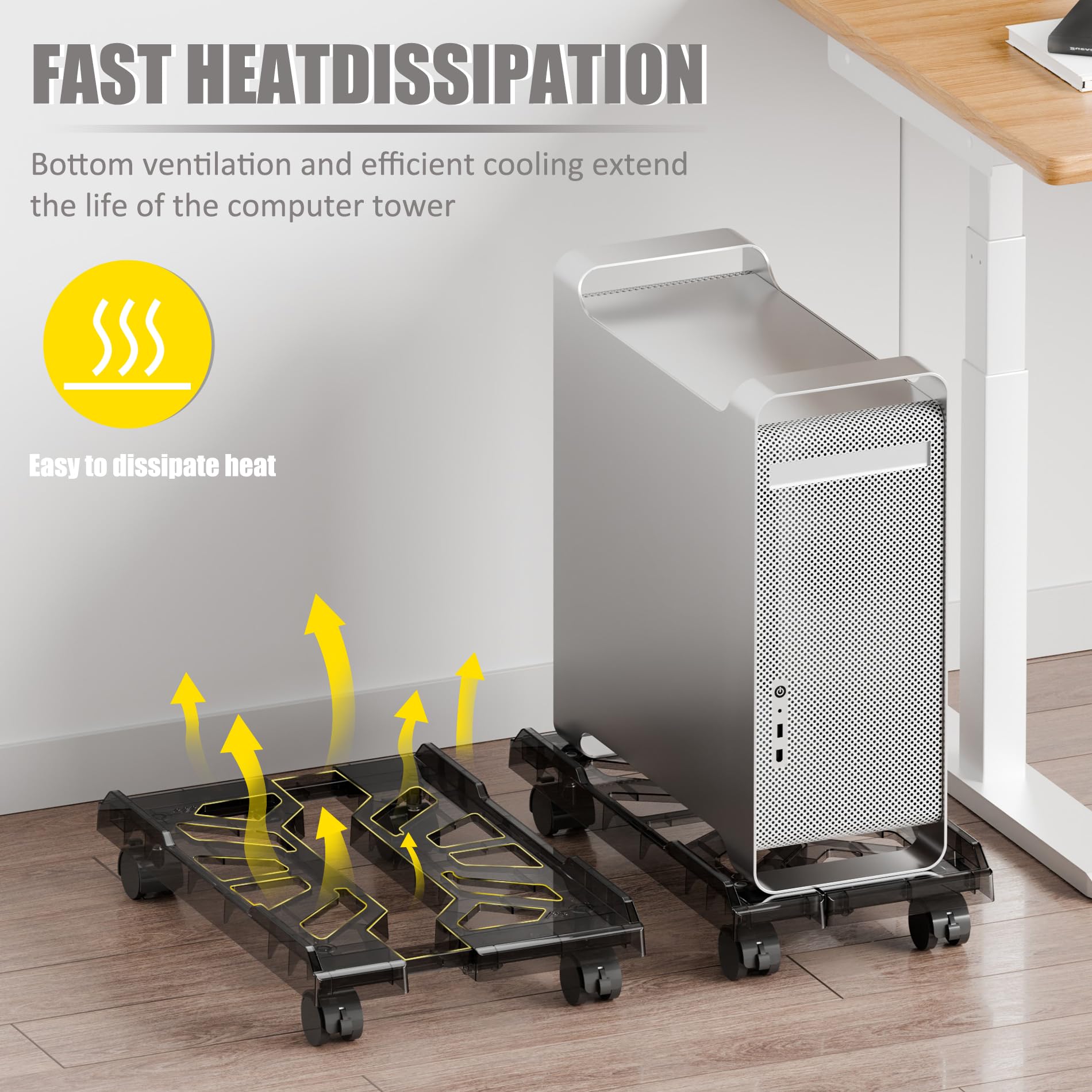 Supporto per Computer Desktop,CPU Holder Cart,Supporto per PC con rotelle Bloccabili,Dimensione Regolabile Adatto alla Maggior Parte dei Computer-Nero