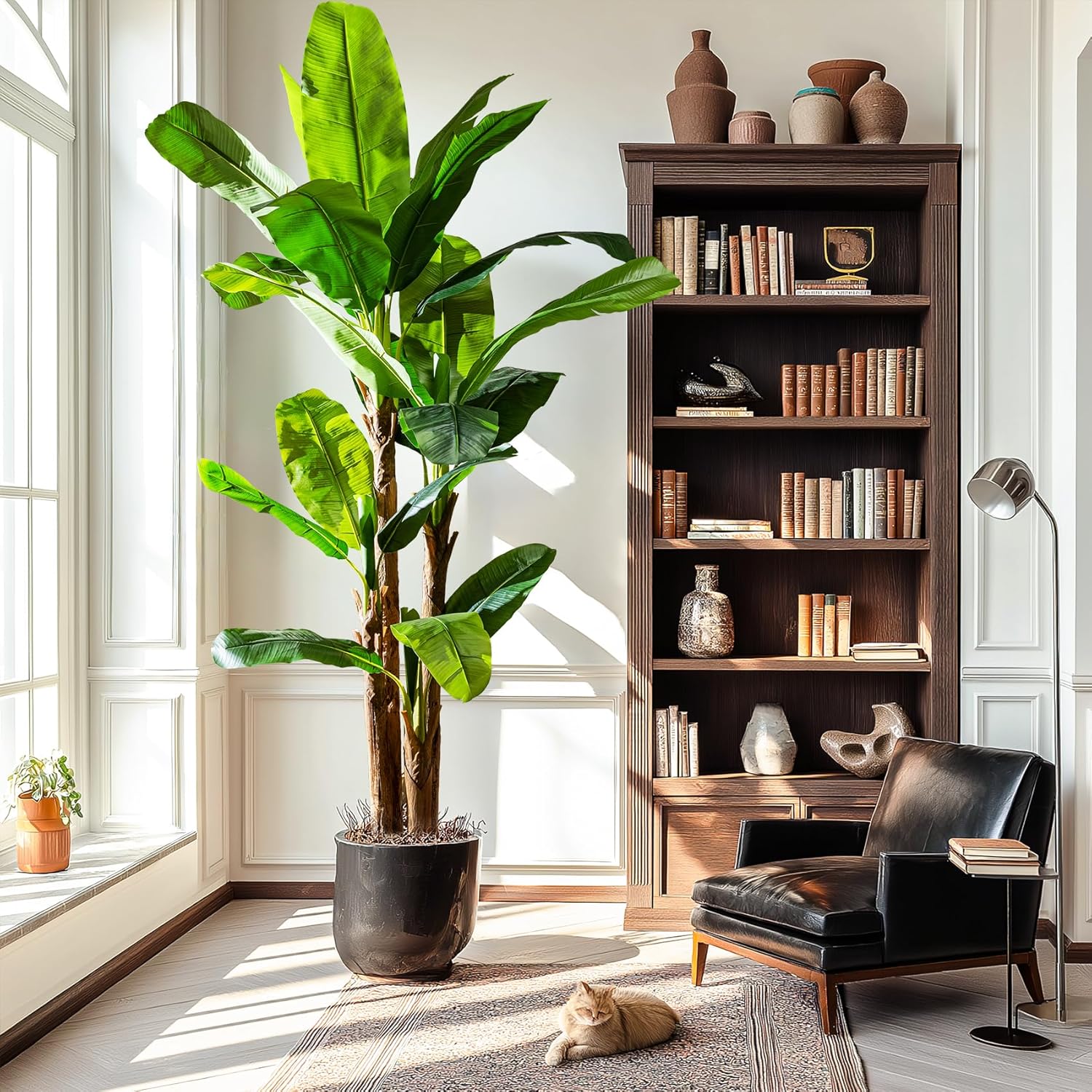 Artificial Banana Tree 8.2ft, Faux Tropical Palm Tree Plant with Realistic Leaves, Low Maintenance Indoor Outdoor Decor for Home Office Porch, in Nursery Pot