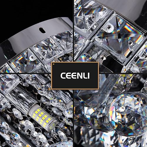 Miniatura 7 de CEENLI Mini candelabro redondo moderno de cristal empotrado de 7.8 pulgadas, lámpara de techo de 4 luces G9 para armario, vestíbulo, pasillo,