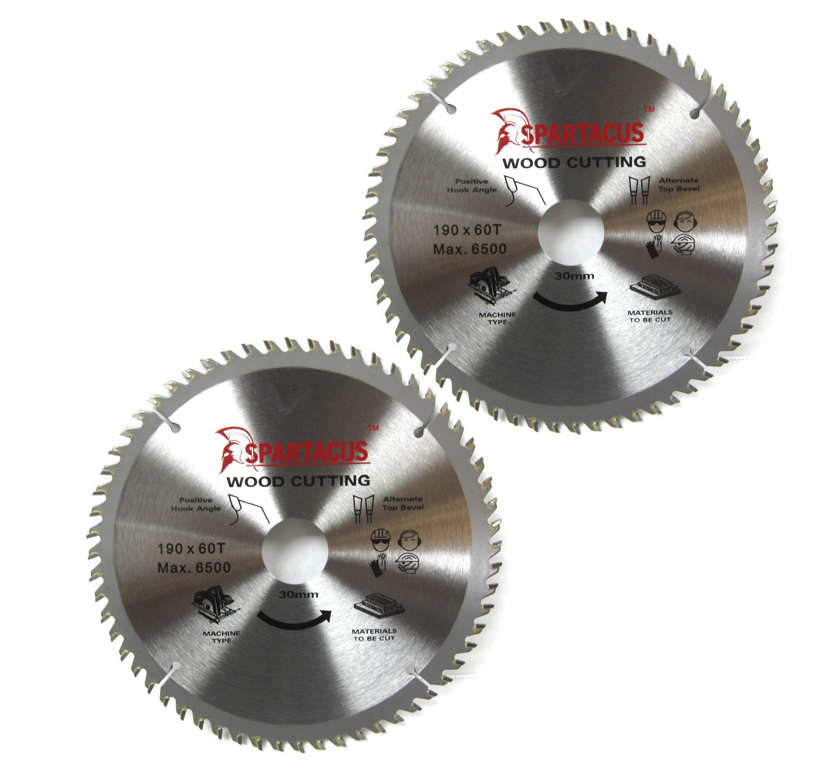 Spartacus 2X 190Mm Diameter X 60 Teeth X 30Mm Bore Wood Cutting Circular Saw