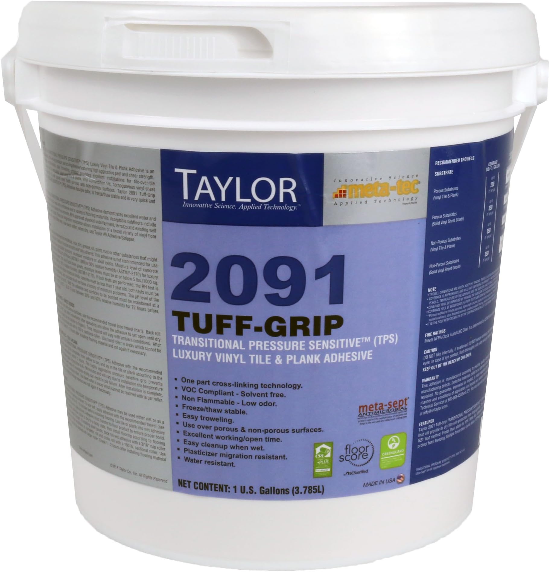 Taylor Meta-Tec 2091 Tuff-Grip Transitional Pressure Sensitive (TPS) Luxury Vinyl Tile & Plank Adhesive (1 Gallon)