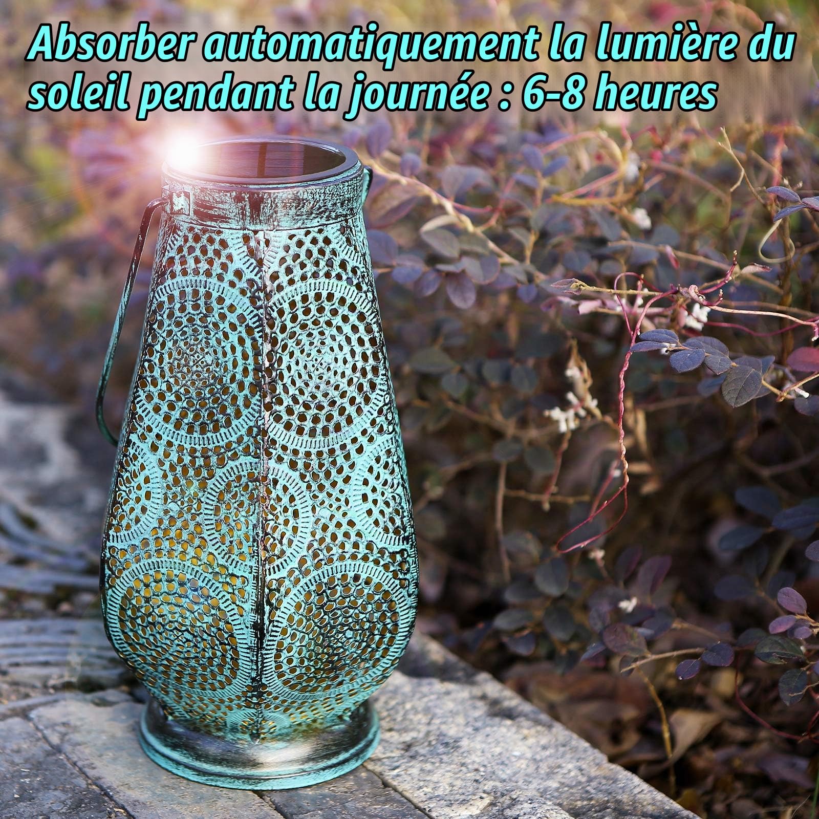 Lanterne Solaire LED pour Extérieur Grande, Lampes Solaires en Métal pour Suspendre Extérieur, Lanterne Solaire JOYCREATOR avec IP65 Étanche pour Jardin Terrasse Balcon Décoration (Turquoise/Large)