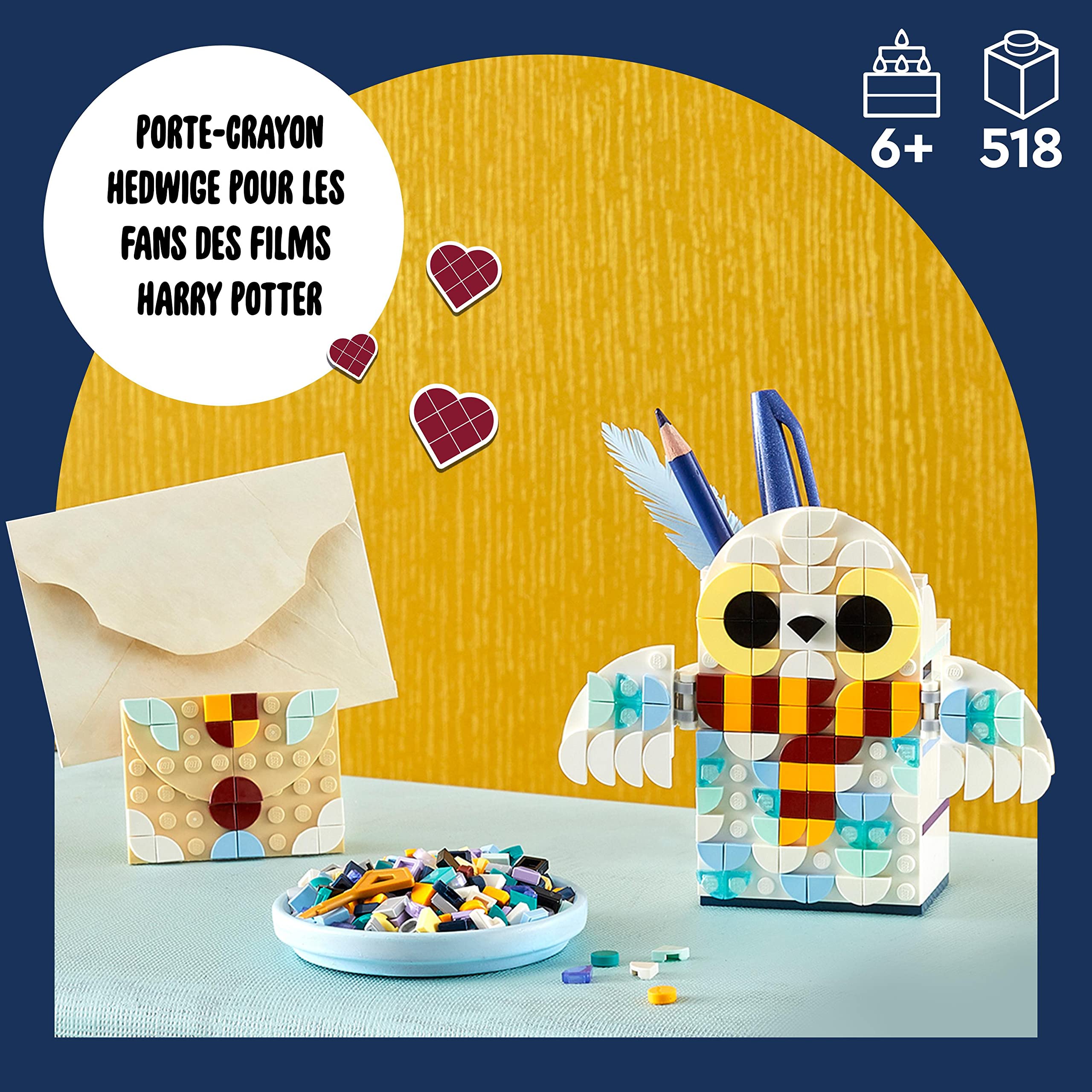 LEGO 41809 Dots Porte-Crayons Hedwige, Accessoires de Bureau Harry Potter Hibou, Pot à Crayon et Porte-Note, Jouets pour Enfants, Fournitures de Rentrée Scolaire