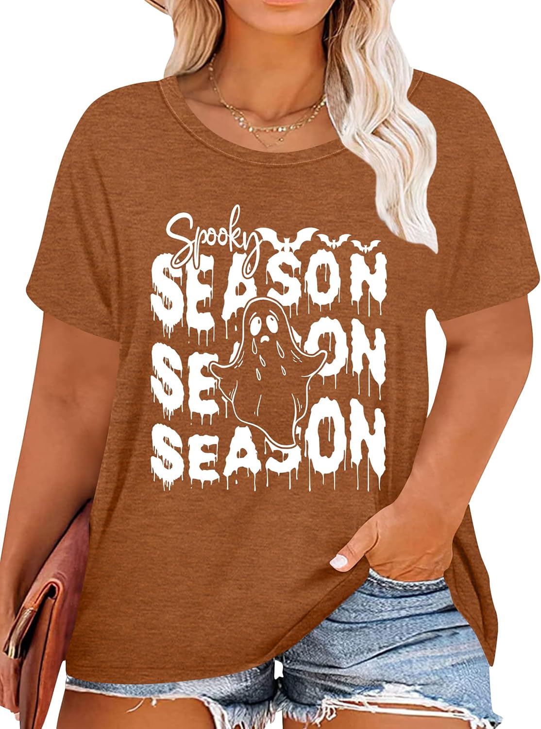 Plus Size Halloween Shirts Women Hocus Pocus Squad T-Shirt Sanderson Sisters Oversized Tee Tops X-Large Plus Brown2-spooky