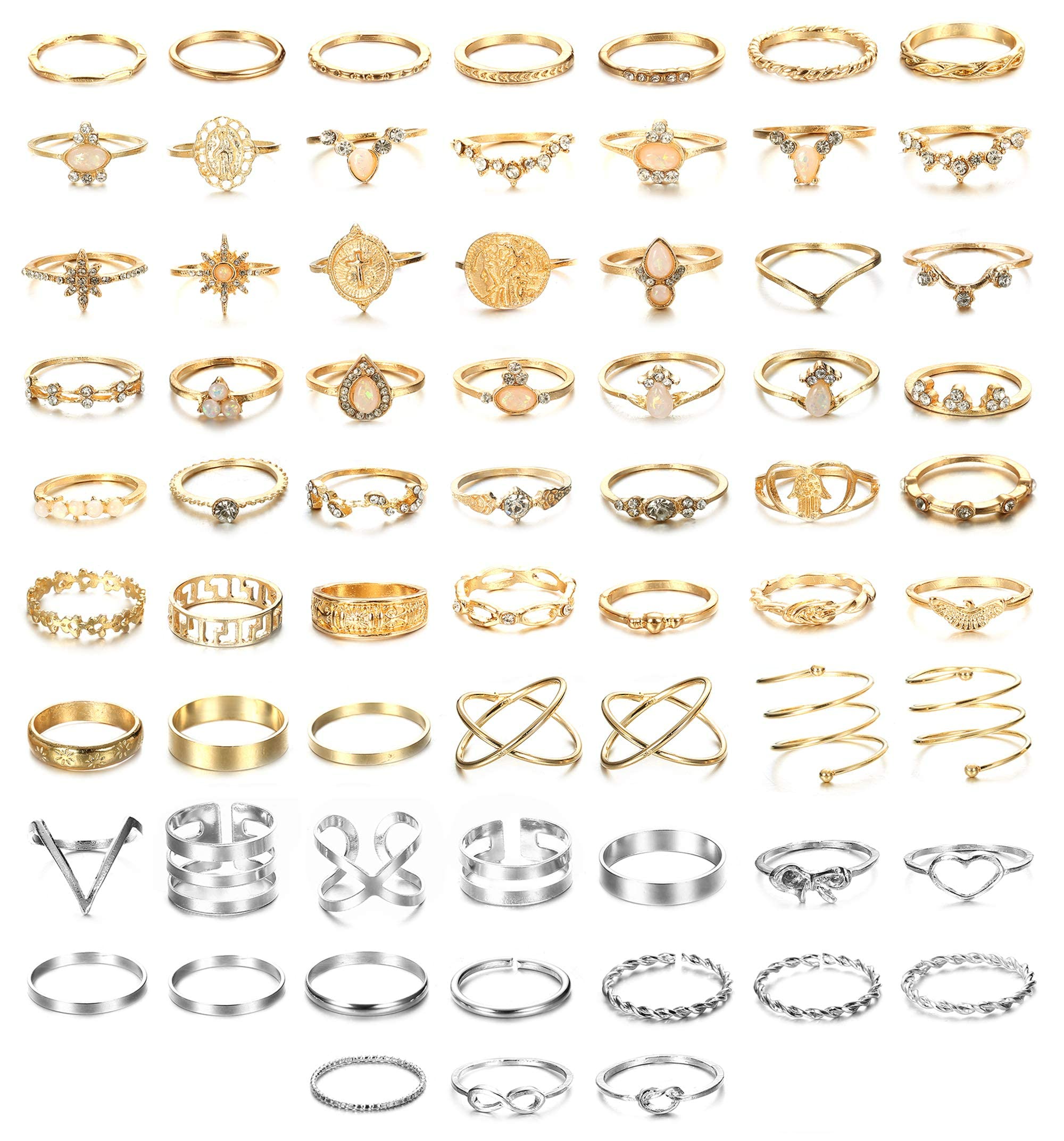 Dochais37Pcs Vintage Gold Knuckle Rings Set for Women Girls, Boho Stackable Finger Ring, Colorful Strawberry Evil Eyes Open Rings Pack Jewelry Gifts for Granddaughter