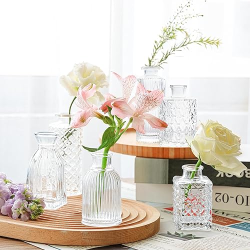 Miniatura 5 de ComSaf Juego de 32 jarrones de cristal, pequeños jarrones transparentes a granel, mini jarrones de flores para centros de mesa, juego de botellas