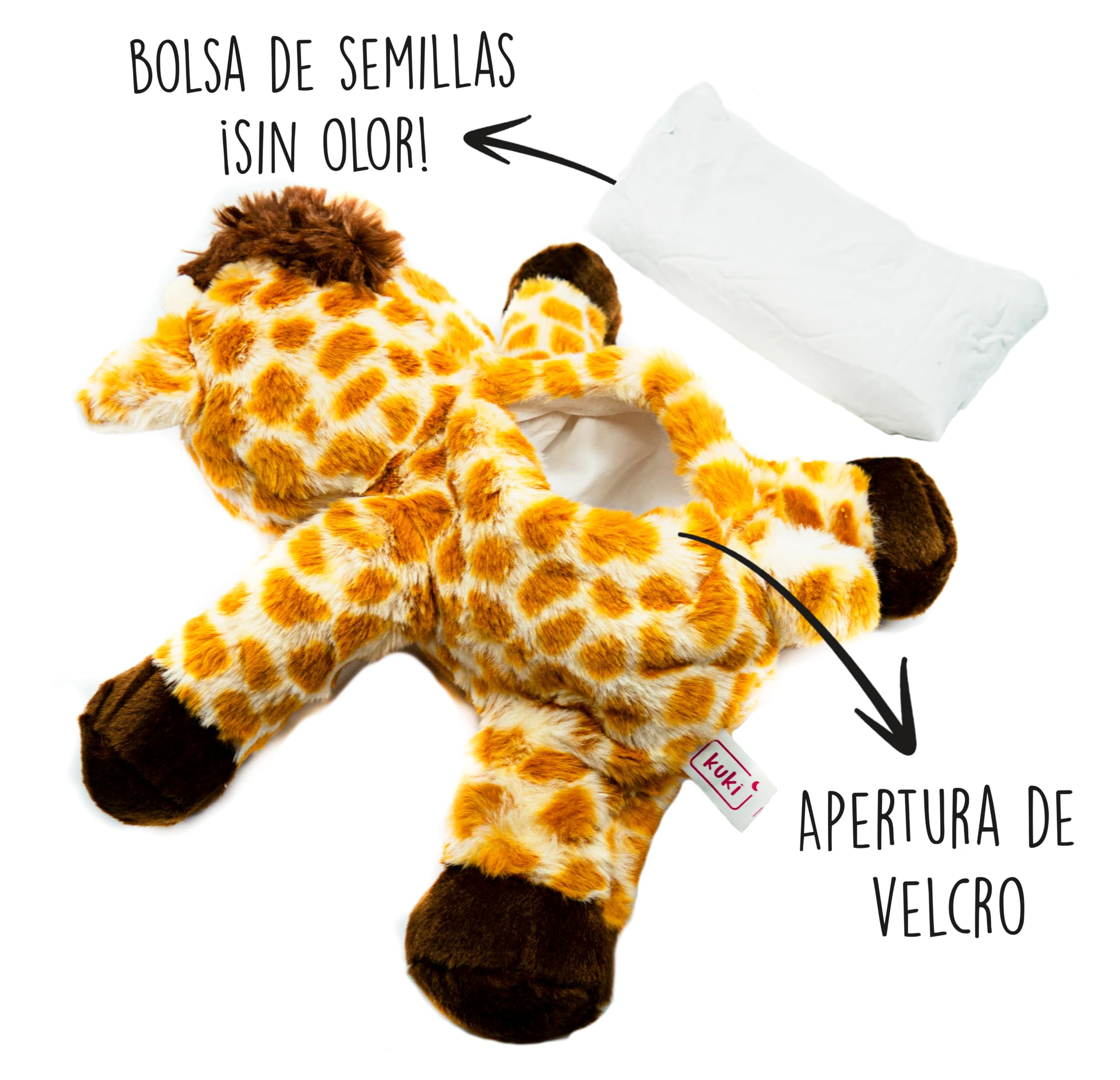 Peluches Termicos (23 cm) - Peluche Semillas Microondas - Suave y Calentito, Ideal para Aliviar Colicos en Bebes - Jirafa de Peluche para Abrazar y Dormir - Saquito de Semillas Extraible