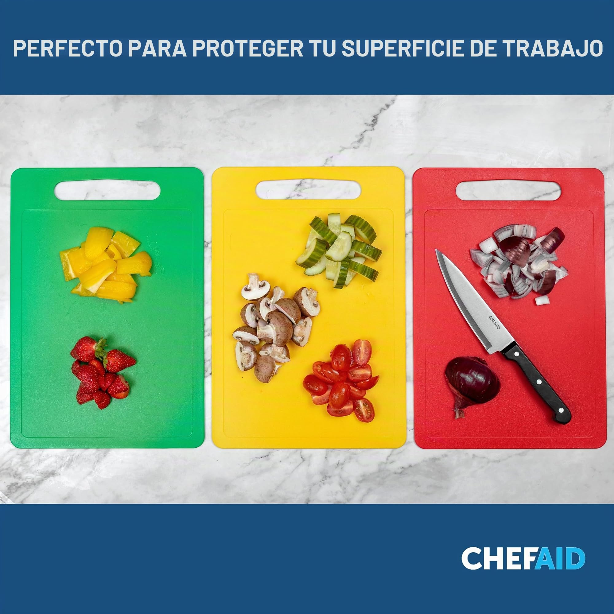 Chef Aid Tabla de cortar grande polietileno blanco 40x30x0,4 cm antideslizante apta lavavajillas