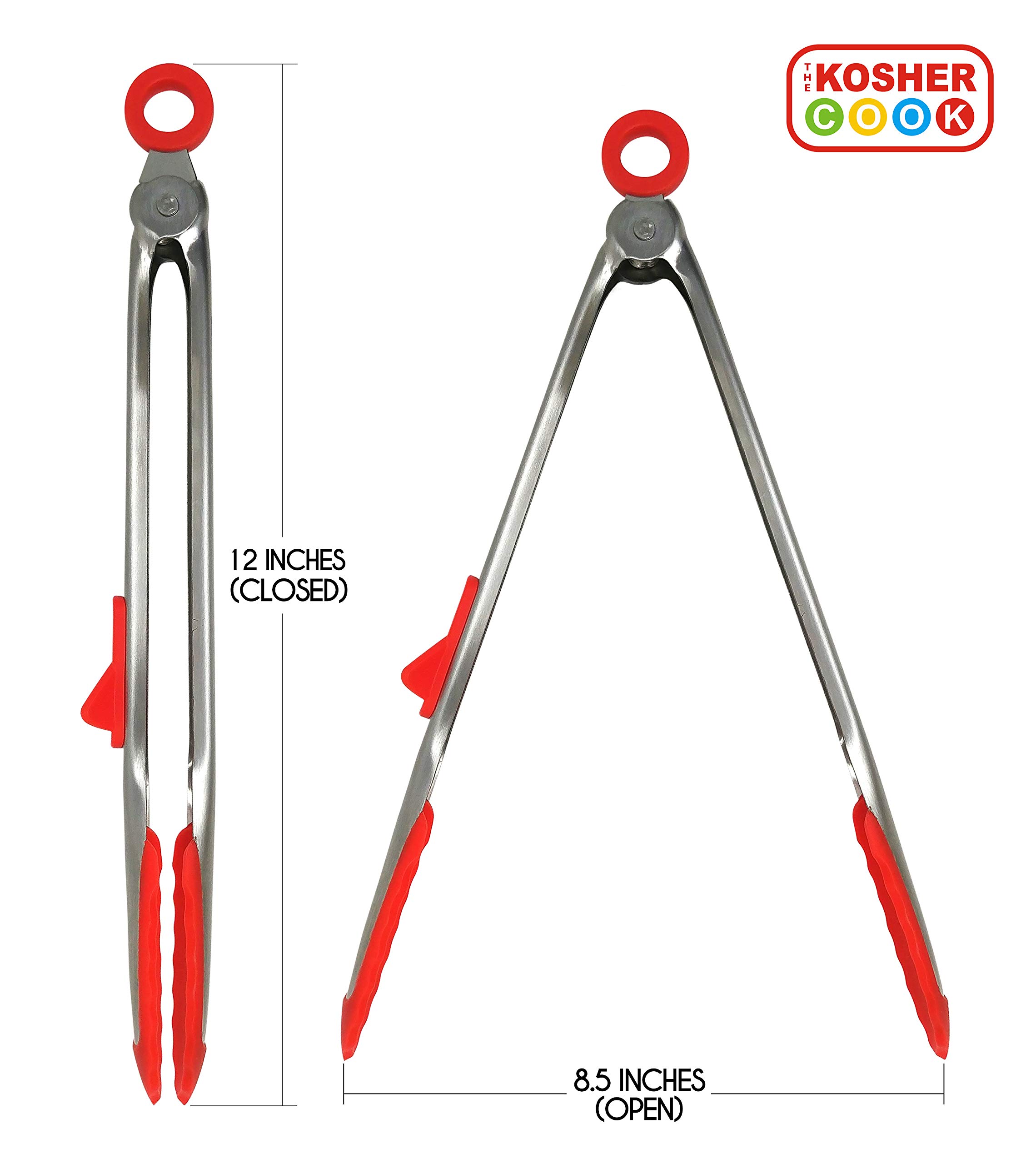 Meat Red Locking Kitchen Tongs - 12