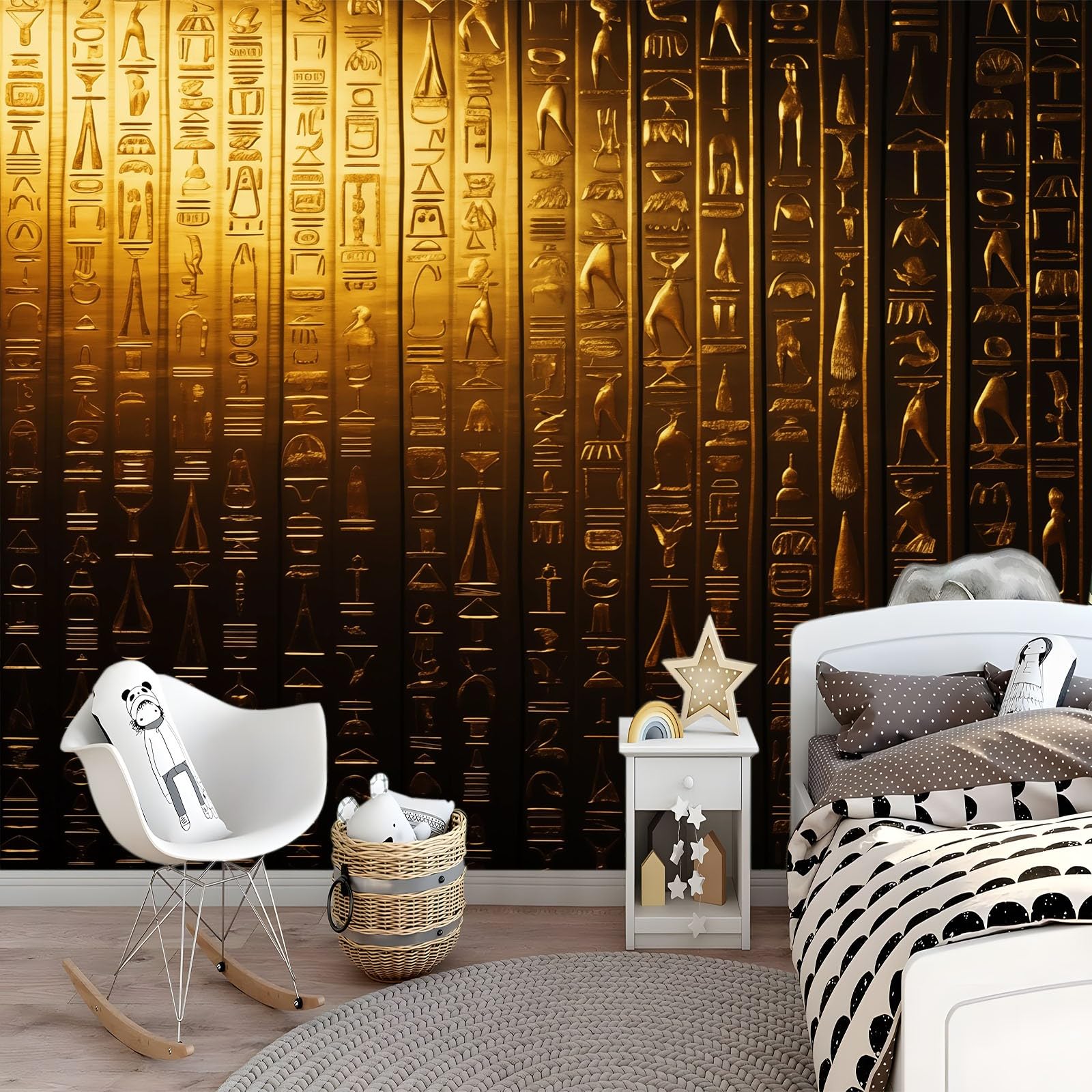 Générique Panoramiczna tapeta 200 x 140 cm hieroglify retro włóknina XXL fototapeta dekoracja ścienna gobelin salon sypialnia - tapeta Trompe l'eil efekt 3D, żółta