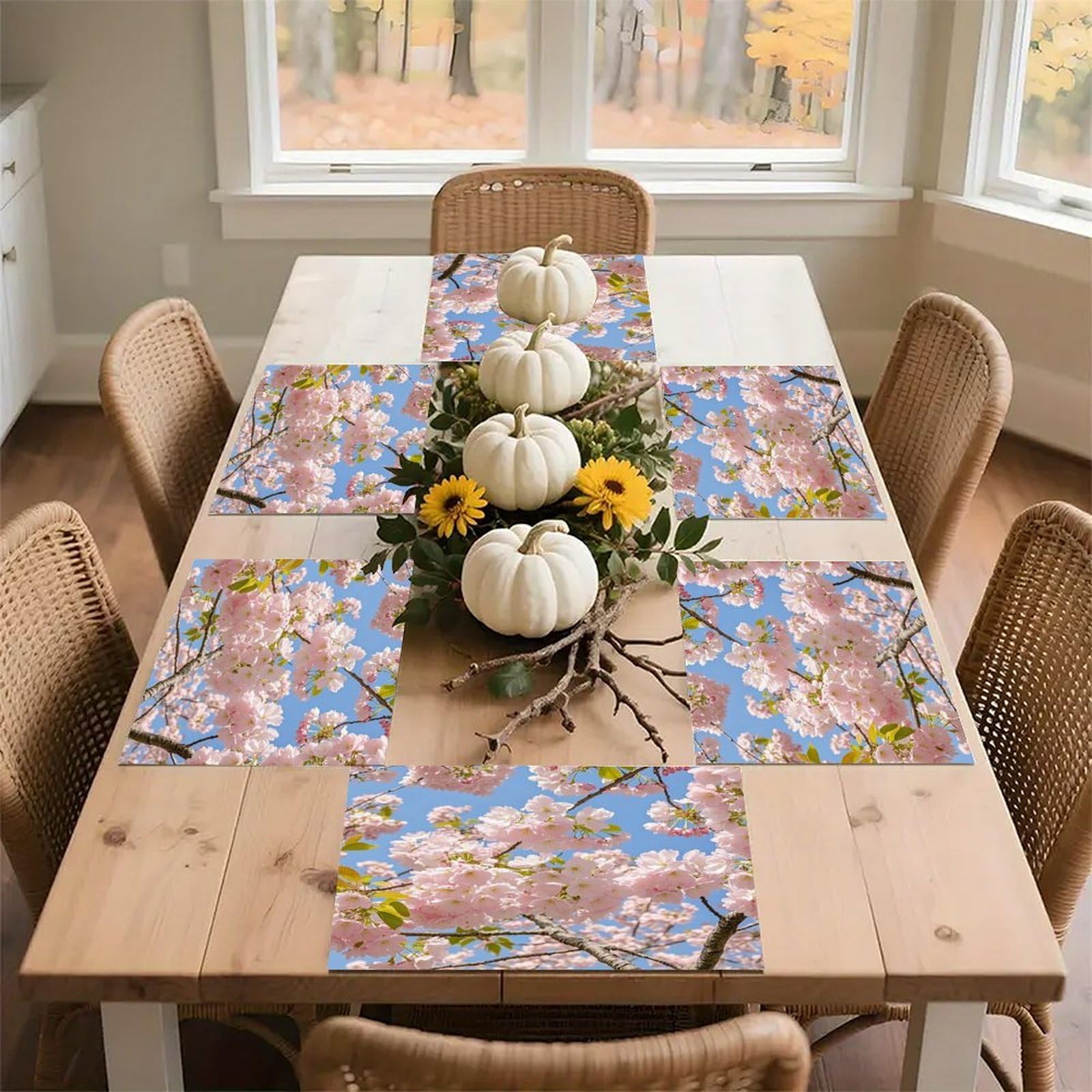 Cherry Blossom Placemats Flax Place Mats for Dining Table Rectangle Non-Slip Table Mats Heat Resistant Washable Placemat for Kitchen Home Decor Party Outdoor 12" X 18"