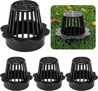 RUBII 4 Pcs 4 Inch Round Atrium Drain Grate Cover, Nylon Raised Atrium Drainage Cover, Dome Drain Grate Cap Protector fit 4" Sewer Pipe Fittings for Lawn Garden Patio Landscaping Outdoor Drainage