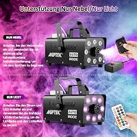 Mașină de fum AGPtEK cu lumini LED în 13 culori - 500W cu efecte RGB, debit de 57m³/min, cu telecomandă cu fir și radio, pentru nunți, Hallo 8