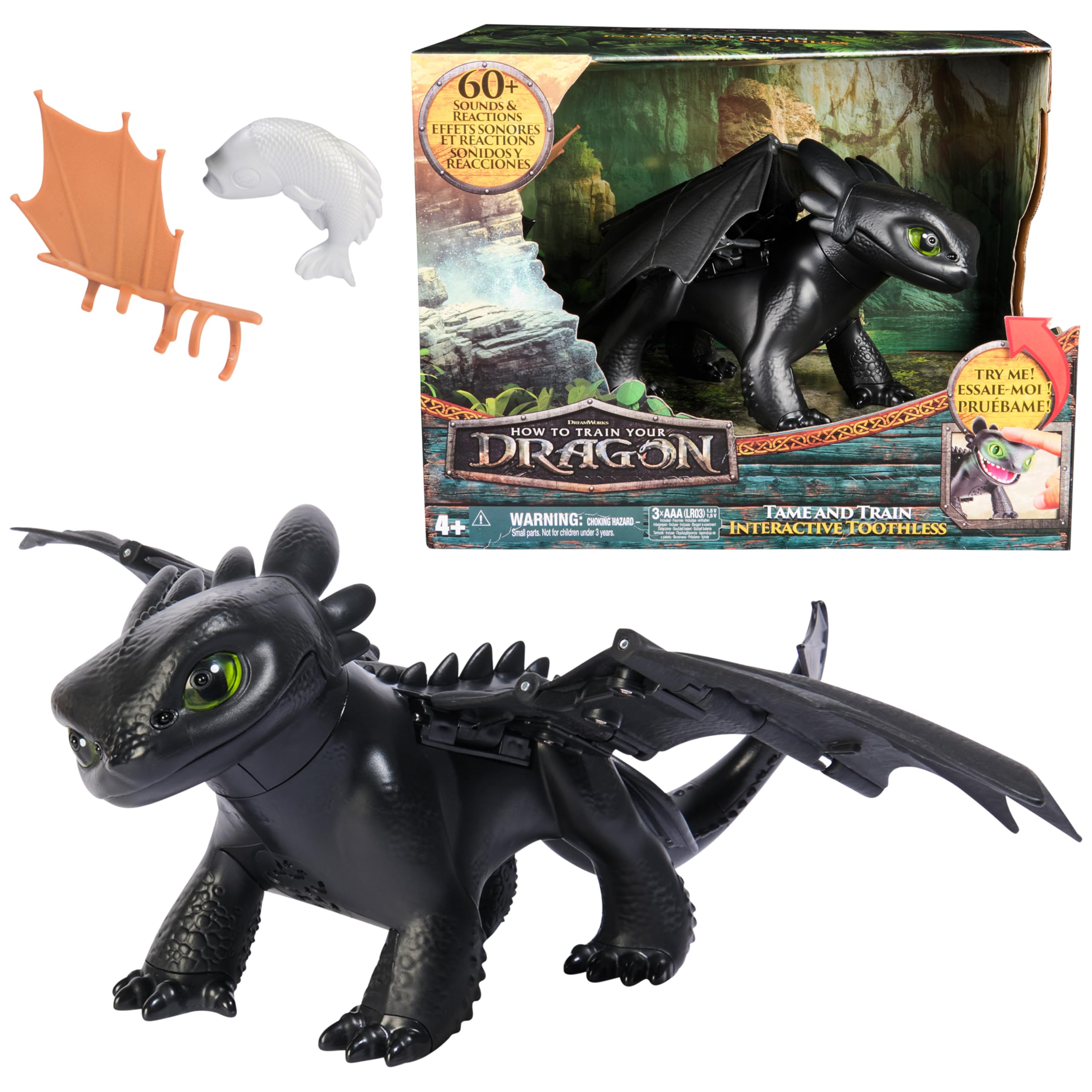 Dreamworks Dragons How to Train Your Dragon, Tame & Train Interactive Toothless, Dragon Toy with 60 Sounds & Reactions, Kids Toys for Boys & Girls Ages 4 & up
