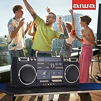 Vista 4 de aiwa Retro Boombox BackTrack CD Player with Cassette Recording, Bluetooth 5.0, FM/AM Radio, USB/SD/AUX Inputs, VU Meters, LCD Display, Dual 40W