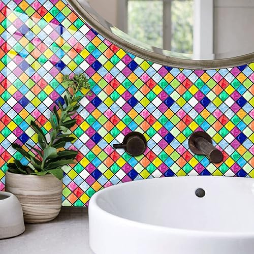 Elegantes calcomanías de mosaico colorido para azulejos impermeables, a prueba de aceite, azulejos de PVC para cocina, azulejos autoadhesivos para