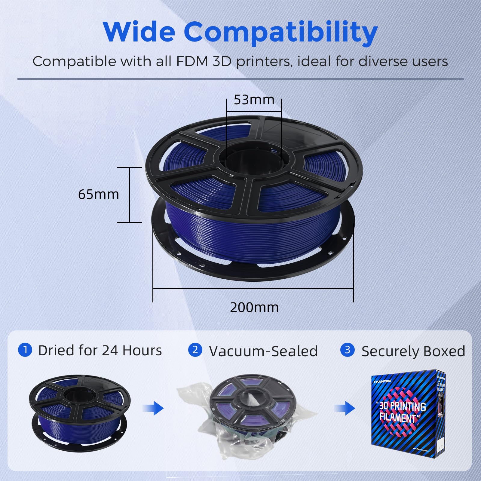 Flashforge Filament PETG pour imprimante 3D - 1,75 mm - Bobine de 1 kg - Précision dimensionnelle +/- 0,05 mm - Pour Finder et Creator Pro - Bleu PETG-1