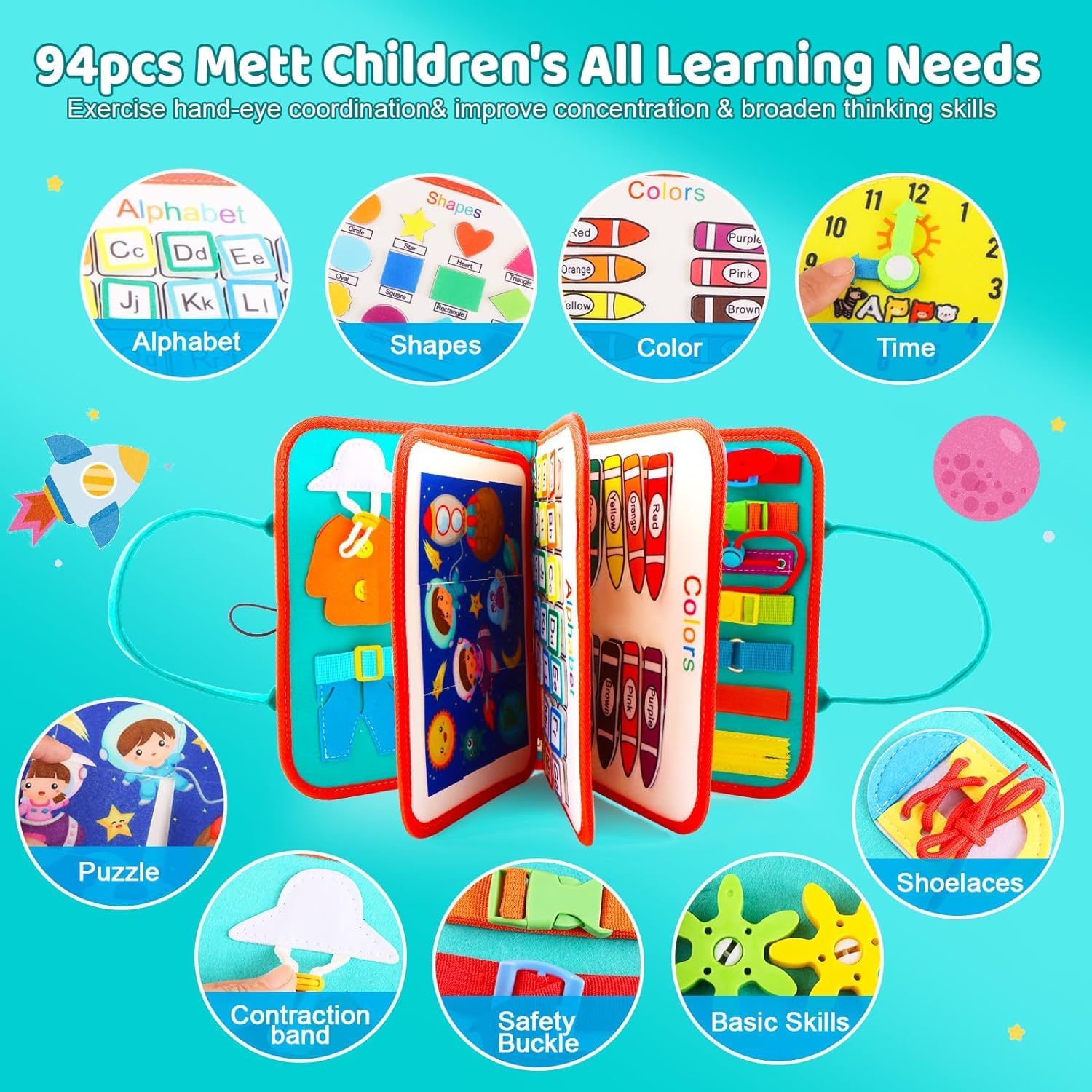 fuzhik Busy Board - Giochi Bambini 2 3 Anni - Giochi Montessori 1 Anno - Giochi Educativi 3 4 5 Anni - Pannello Sensoriale Montessori - Regalo (Verde)