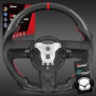 TESFEEL Carbon Fiber Steering Wheel for Chevrolet Camaro 2007-2011,D-Shaped Flat-Bottom, Nappa Perforated Leather Grip, Hand-Stitched, Paddle Shifter Holes,Fits for LS/LT/RS/SS
