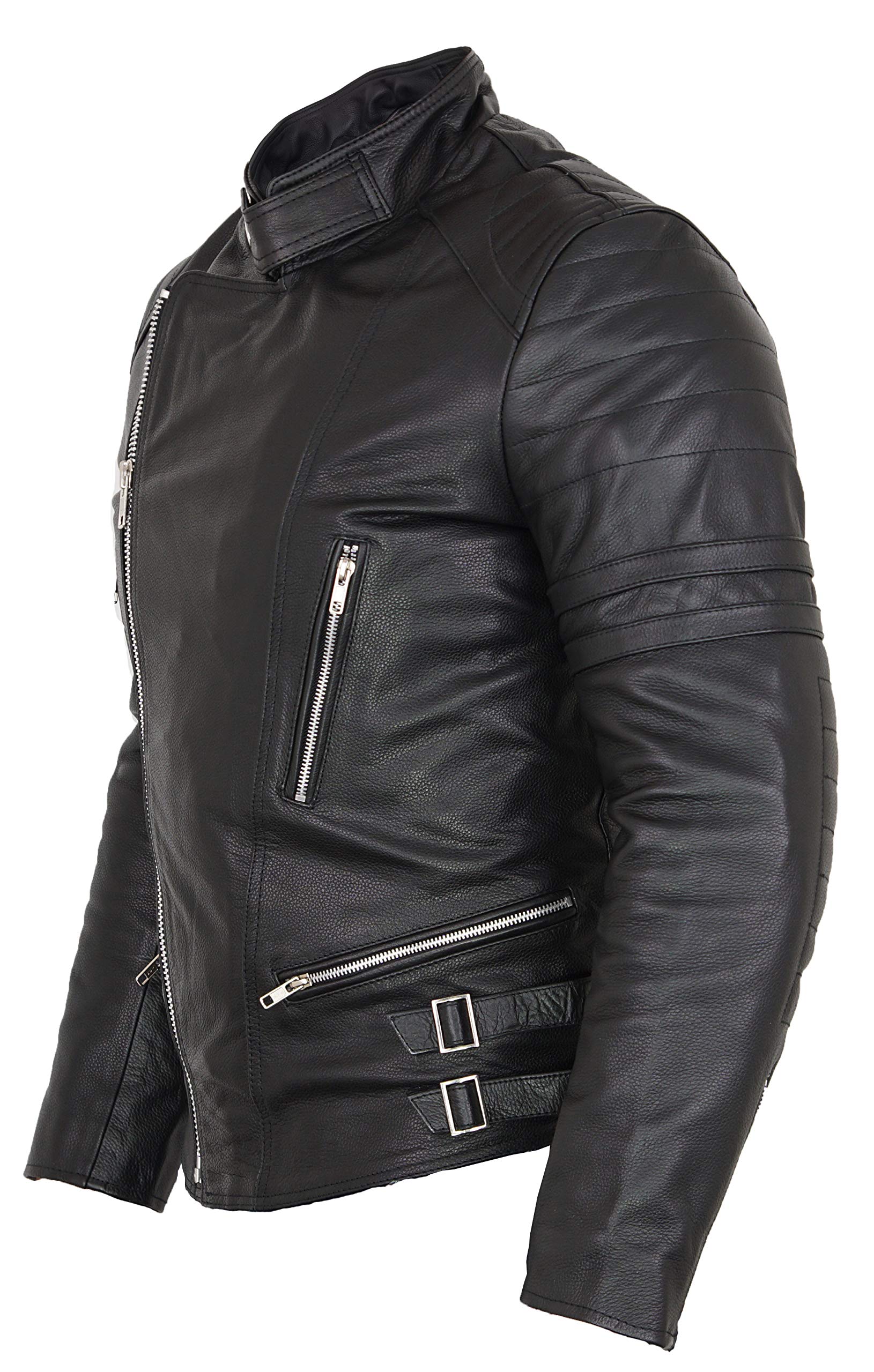 MDM Retro Motorrad Lederjacke in Schwarz