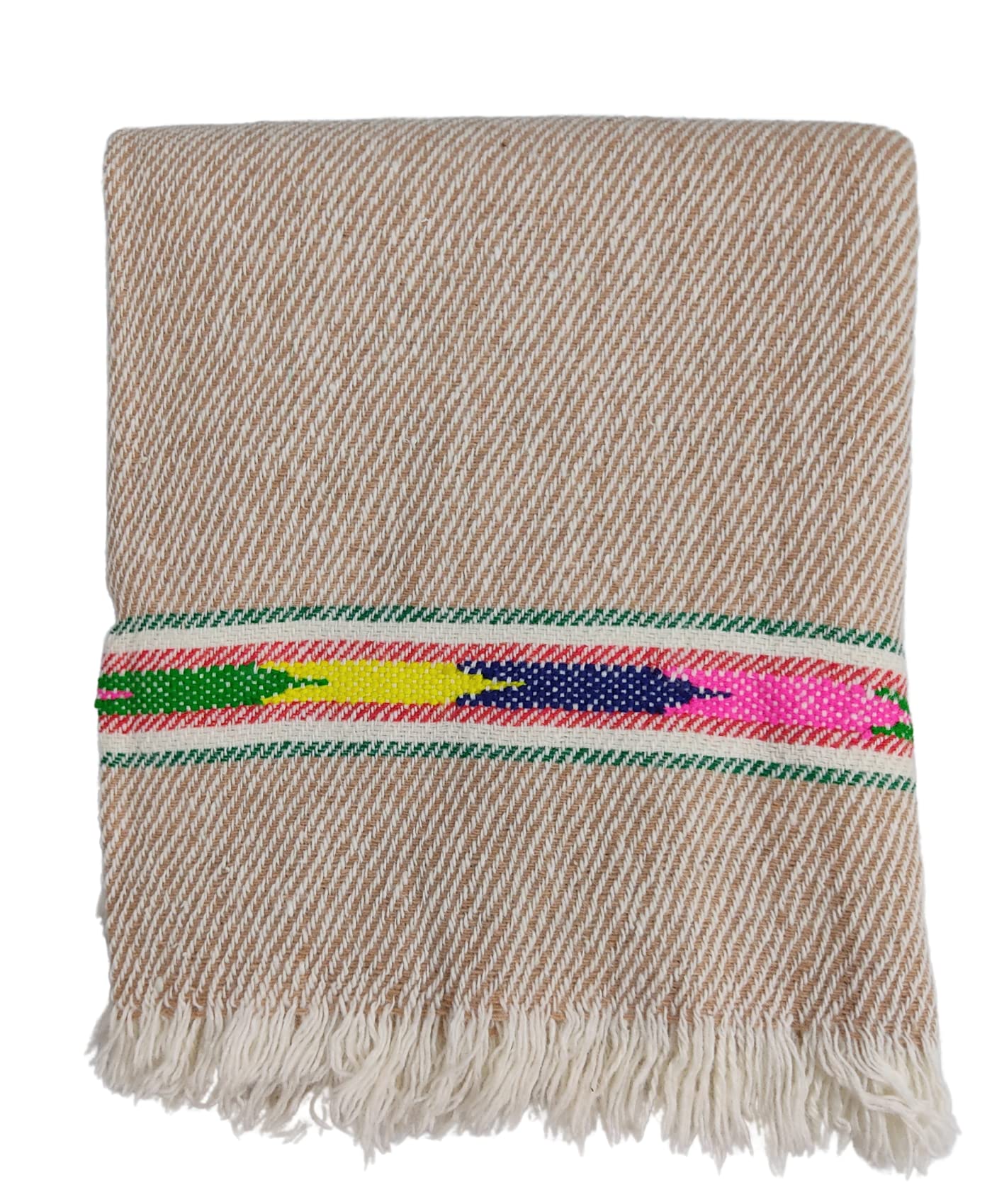 ArvoreBunkaar 100% Handloom Desi Thick Himalayan Woolen Lohi/Shawl with Kullu Border (44" X 90")