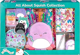 Fashion Angels Squishmallows All About Beula The Purple Octopus Stationery Set Includes Beula Pencil Pouch - 1200+ Squishmallows Stickers - Activity Journal - 5 Gel Pens, Sticky Notes and More!