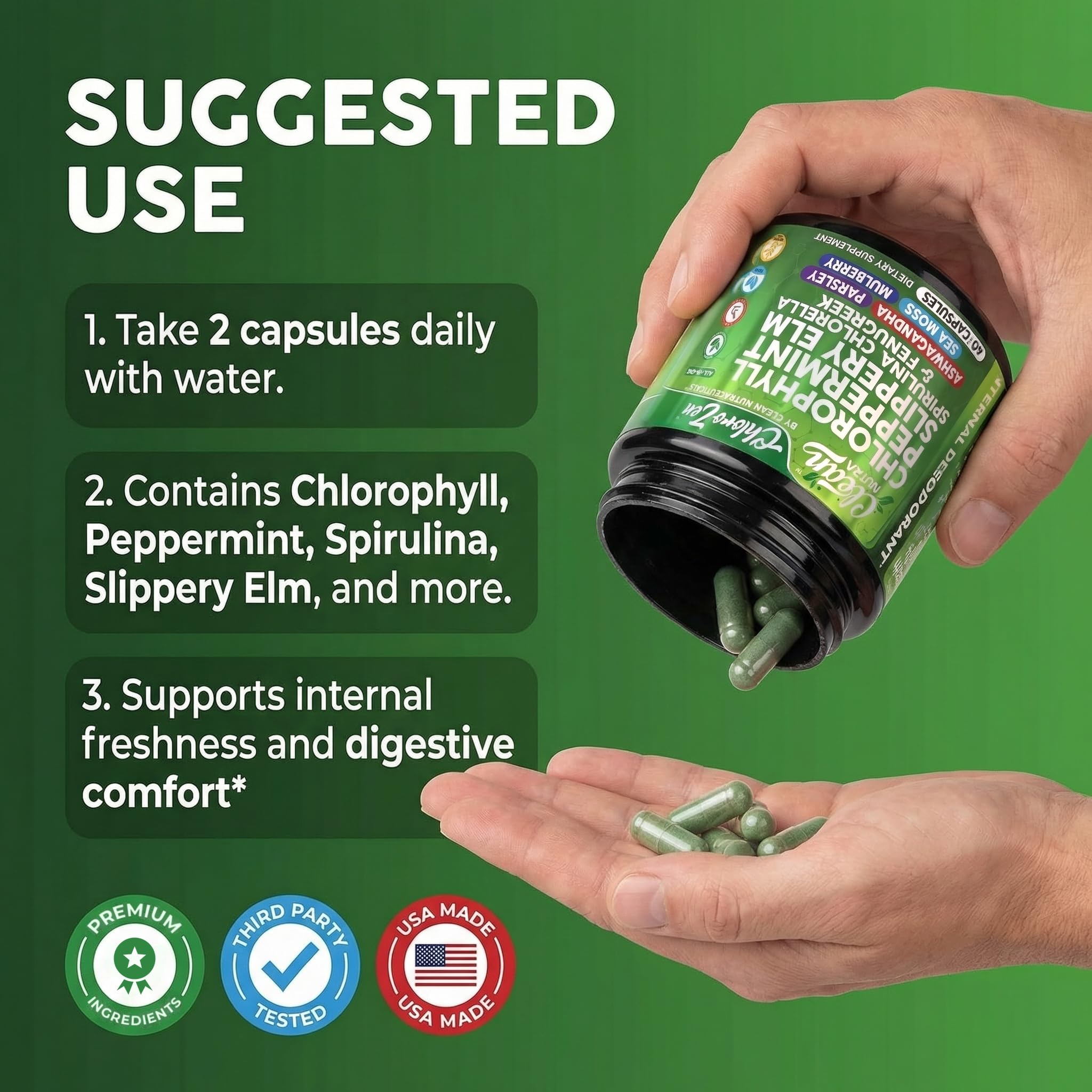 Chlorophyll Capsules with Peppermint, Slippery Elm, Parsley, Sea Moss — Amazon image 6
