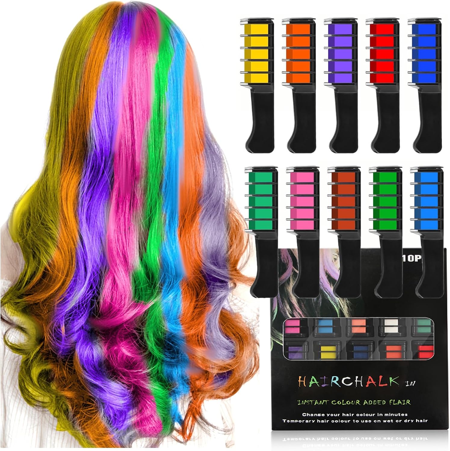 Kleurrijke haarkrijtkam, tijdelijke lichte haarkleurstof voor meisjes en kinderen, wasbaar haarkrijt voor feest, verjaardag, doe-het-zelf make-up, cosplay-look (10 kleuren) Kleurrijke haarkrijtkam, tijdelijke lichte haarkleurstof voor meisjes en kinderen, wasbaar haarkrijt voor feest, verjaardag, doe-het-zelf make-up, cosplay-look (10 kleuren)