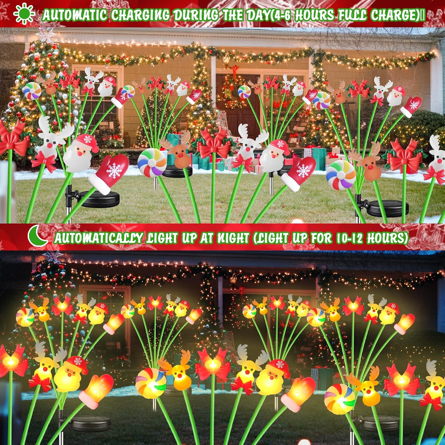 Solar Garden Lights Outdoor, Cute Decorative Yard Lights Waterproof, Auto On/Off LED Pathway Lights for Lawn Patio Walkway Backyard, Warm White Landscape Lighting, 4 Pack 24 LED Firefly Swaying Lights