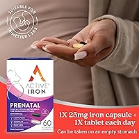 Vista 5 de Active Iron Prenatal, suplemento de hierro + vitaminas prenatales para mujeres, 30 cápsulas sin estreñimiento + 30 multivitaminas de liberación