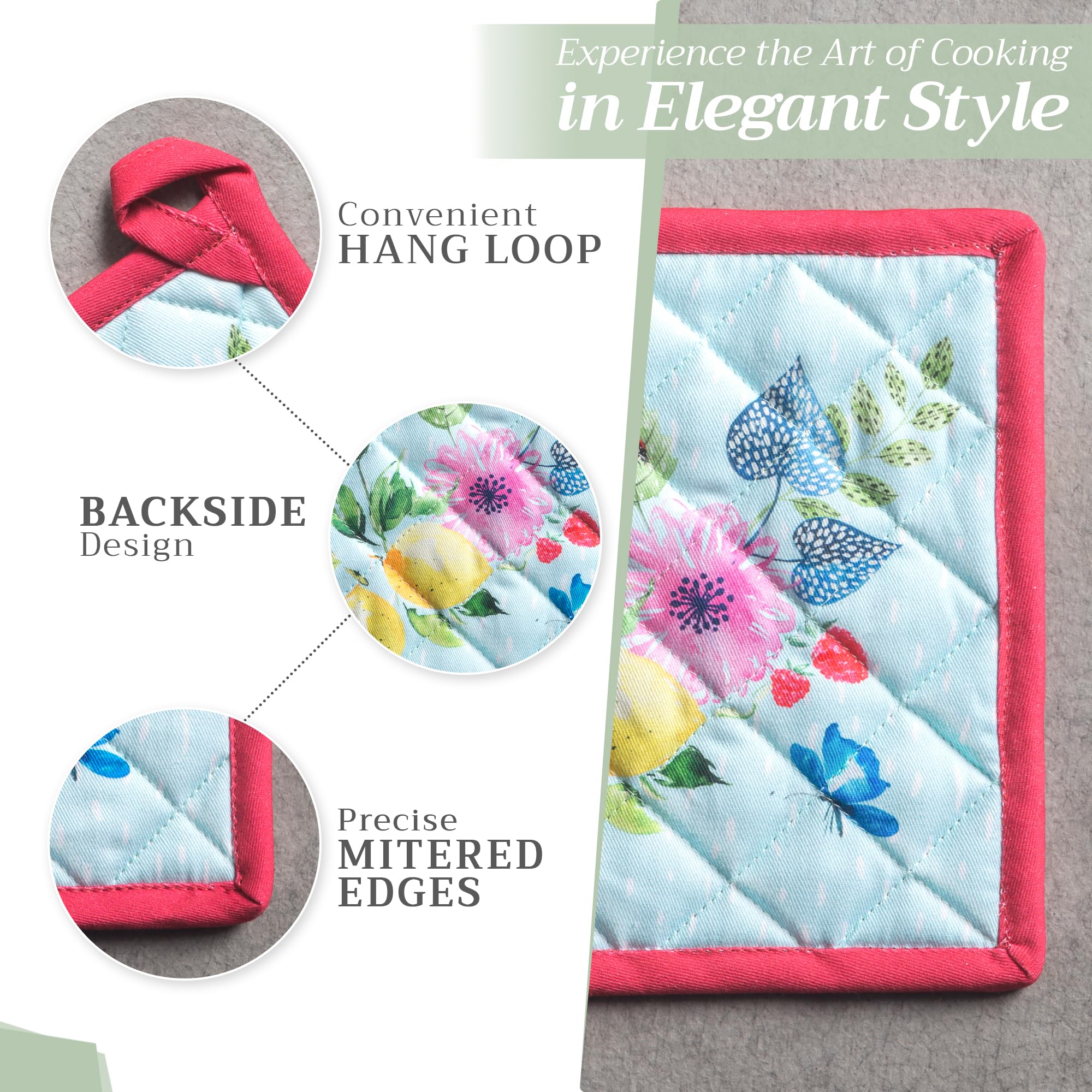 Maison D'Hermine Lot De 2 Maniques 100% Coton Résistantes à La Chaleur Avec Nœud - Parfaites Pour Pâtisserie, Barbecue, Micro-ondes Et Poêles Chaudes (20x20 Cm)