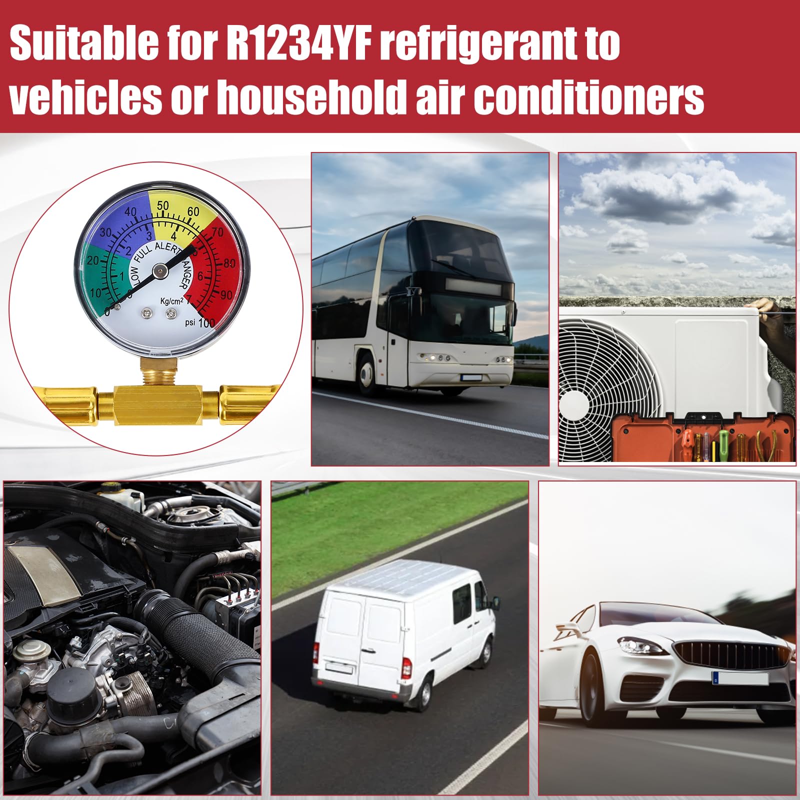 R1234YF - Kit de manguera de carga para refrigerante con grifo de 1/2 LH Abrelatas, R1234YF de acoplamiento rápido, tubo de carga de aire acondicionado y manómetro