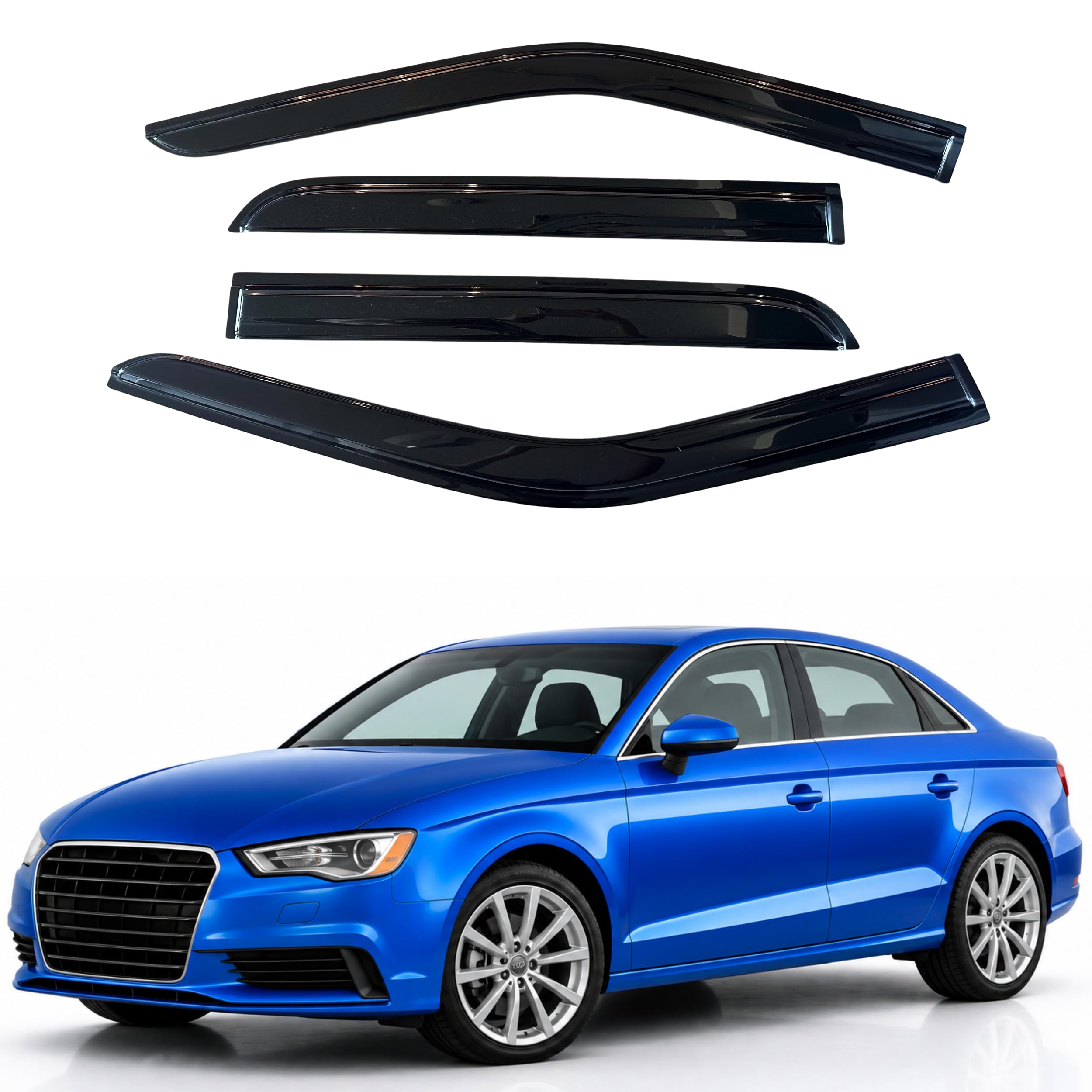 IG Window Visors Fit for 2014-2020 Audi A3 Sedan, Out-Channel Rain Guards Vent Wind Deflectors 4PC, Car Accessories for 14-20 Audi A3 (Sedan Only)