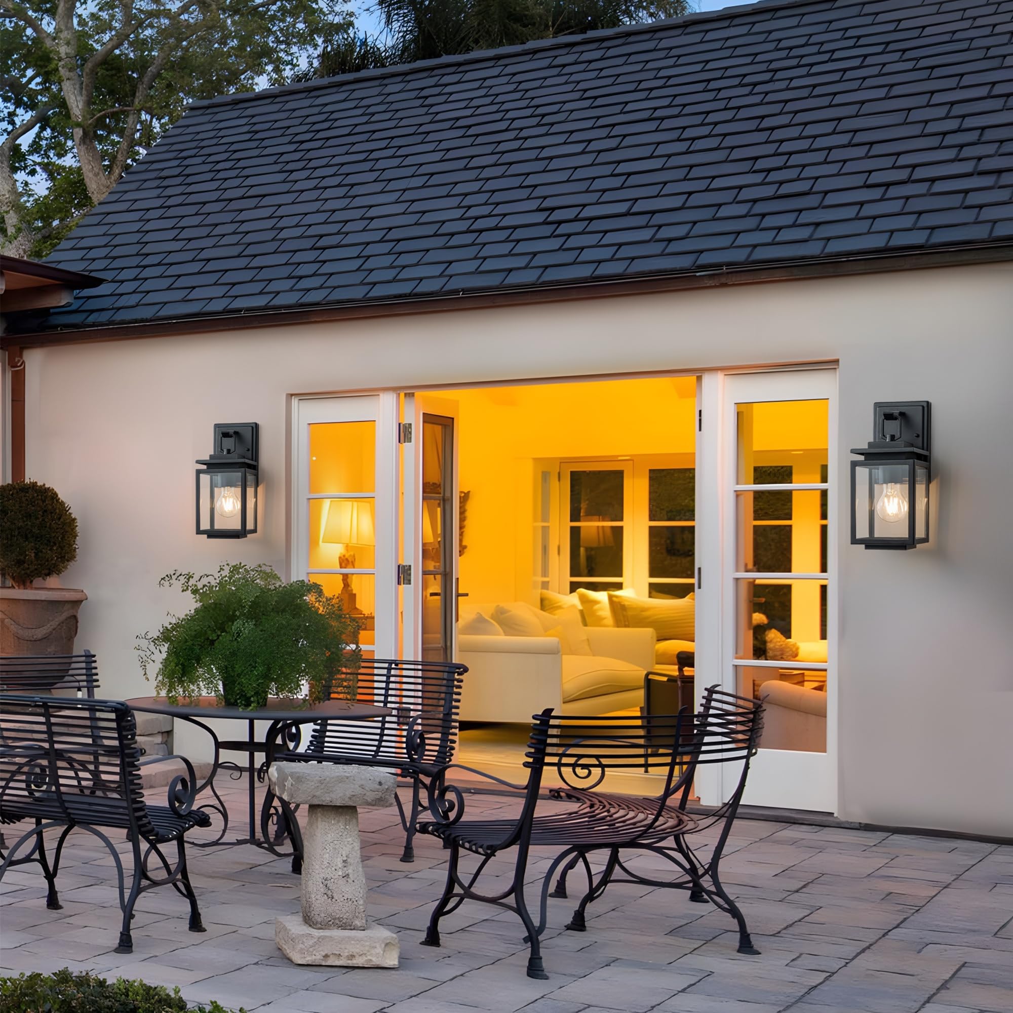 FTL Lampade da Esterno E27, Portico Applique da Esterno, Moderno Lanterna da Parete per Giardino, IP44 Impermeabile Luci da Esterne a Parete, Applique a Muro Della Porta Anteriore per Terrazza, Nero