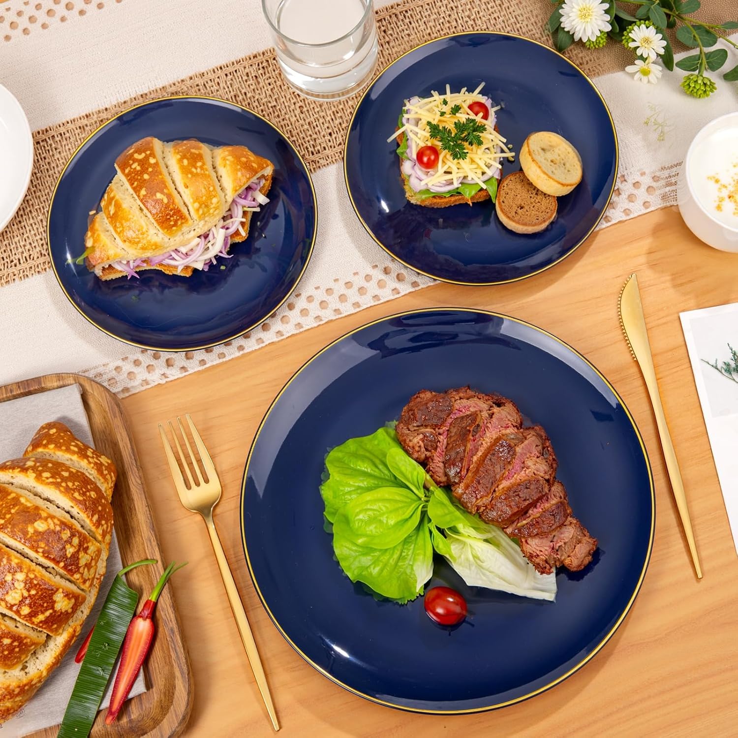 PULOTE 200 Pieces Blue Plastic Plates - Navy Blue and Gold Disposable - Include 100PCS 10 inch Dinner & 100PCS 7 inch Dessert Plate for Party & Hanukkah - Image 9