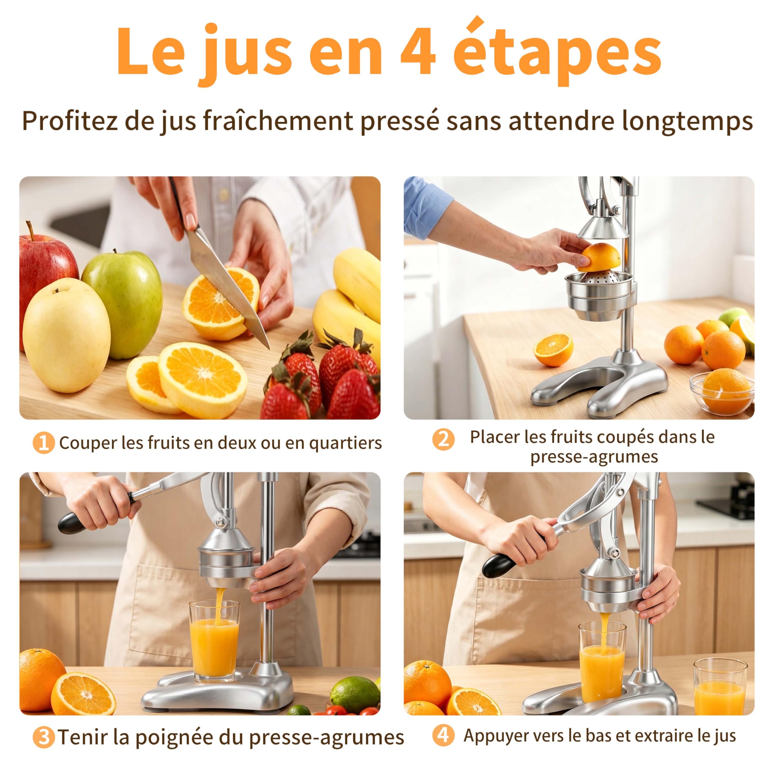 Presse Agrumes,Presse à Citron Professionnelle Avec Levier Facile,Presse Fruit Manuel pour Orange, Grenade, Citron Vert Et Pastèque (argenté)