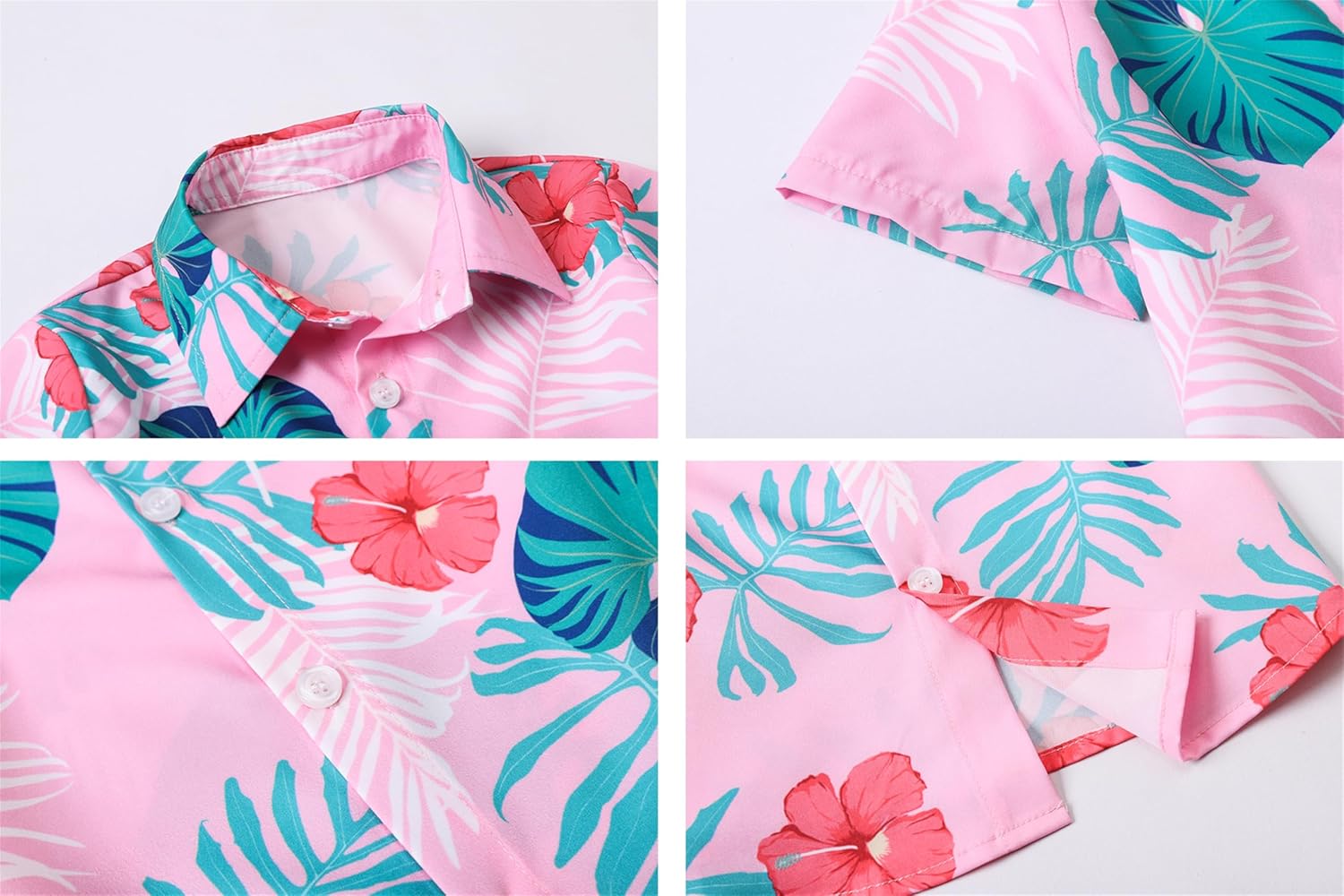 SANGTREE Girls & Women's Hawaiian Shirts Button Down Short Sleeve Floral Tropical Shirt Beach Vacation Blouse Tops, Pink, 13-14 Years= Tag 180 - Image 7