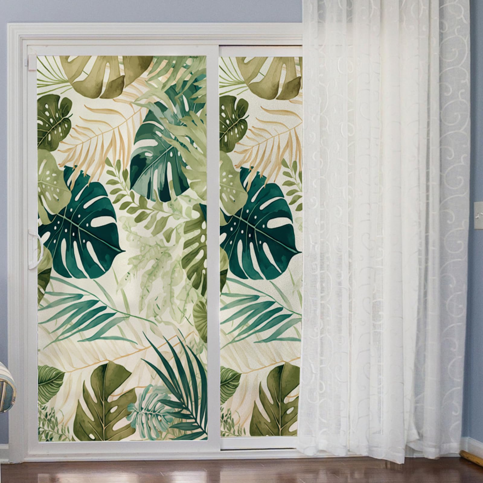 Window Film Privacy Tropical Palm Leaves Privacy Film for Glass Windows Self Adhesive Static Cling Frosted Window Film Window Privacy Film Bathroom Privacy Window Film Living Room 60x116cm/2 Pcs