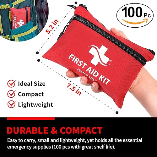 Miniatura 6 de Protect Life Kit de primeros auxilios, kit de primeros auxilios de viaje para automóvil, 100 piezas compacto de preparación para emergencias, kit
