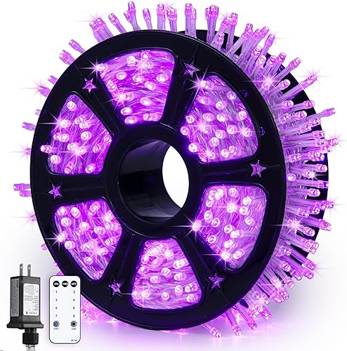JMEXSUSS 600 luces LED moradas de Halloween al aire libre, impermeables, 8 modos, luces de Navidad, púrpura, Halloween, enchufe para dormitorio,