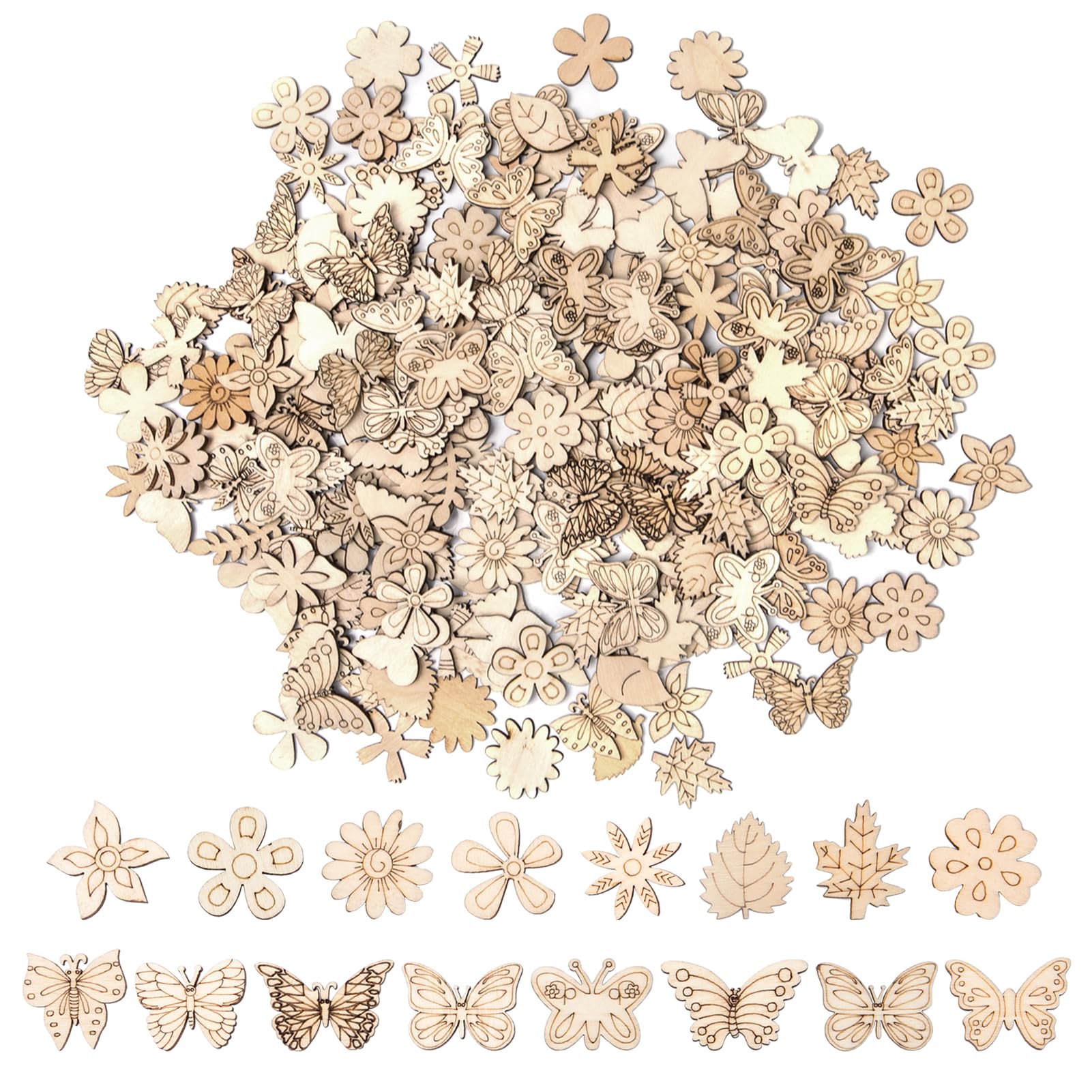 Rebanky 300 Piezas Mariposas de Madera Manualidades Hojas de Flores de Madera Mariposas Adornos Artesanales Hojas de Madera Adorno de Madera para Álbumes Recortes, Decoraciones de Bodas