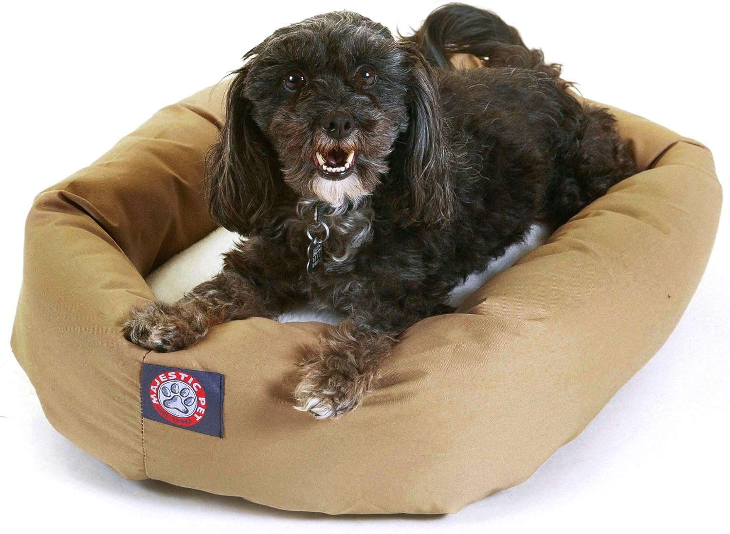24 inch Khaki & Sherpa Bagel Dog Bed By Majestic Pet Products 24.0"L x 18.0"W x 7.0"Th Khaki