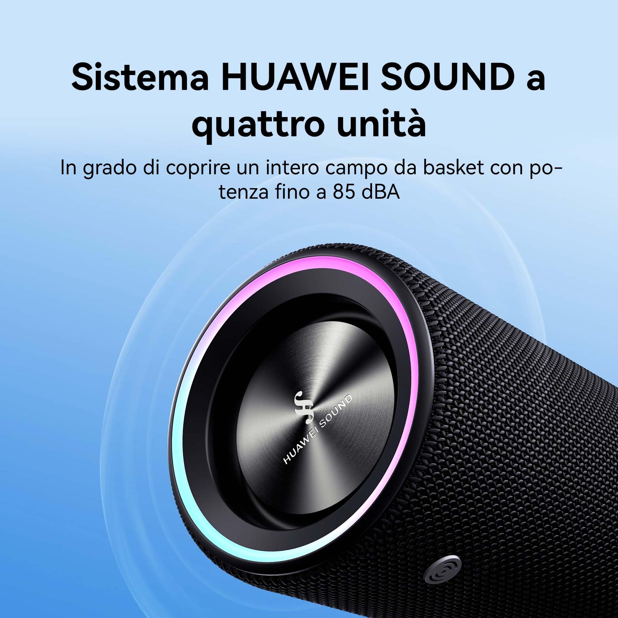HUAWEI Sound Joy Speaker, Altoparlante portatile Bluetooth Smart con design elegante, Altoparlanti Quad Devialet da 79 dBA @2 m, Riproduzione di 26 ore, Shake Stereo Link Up, Obsidian Black
