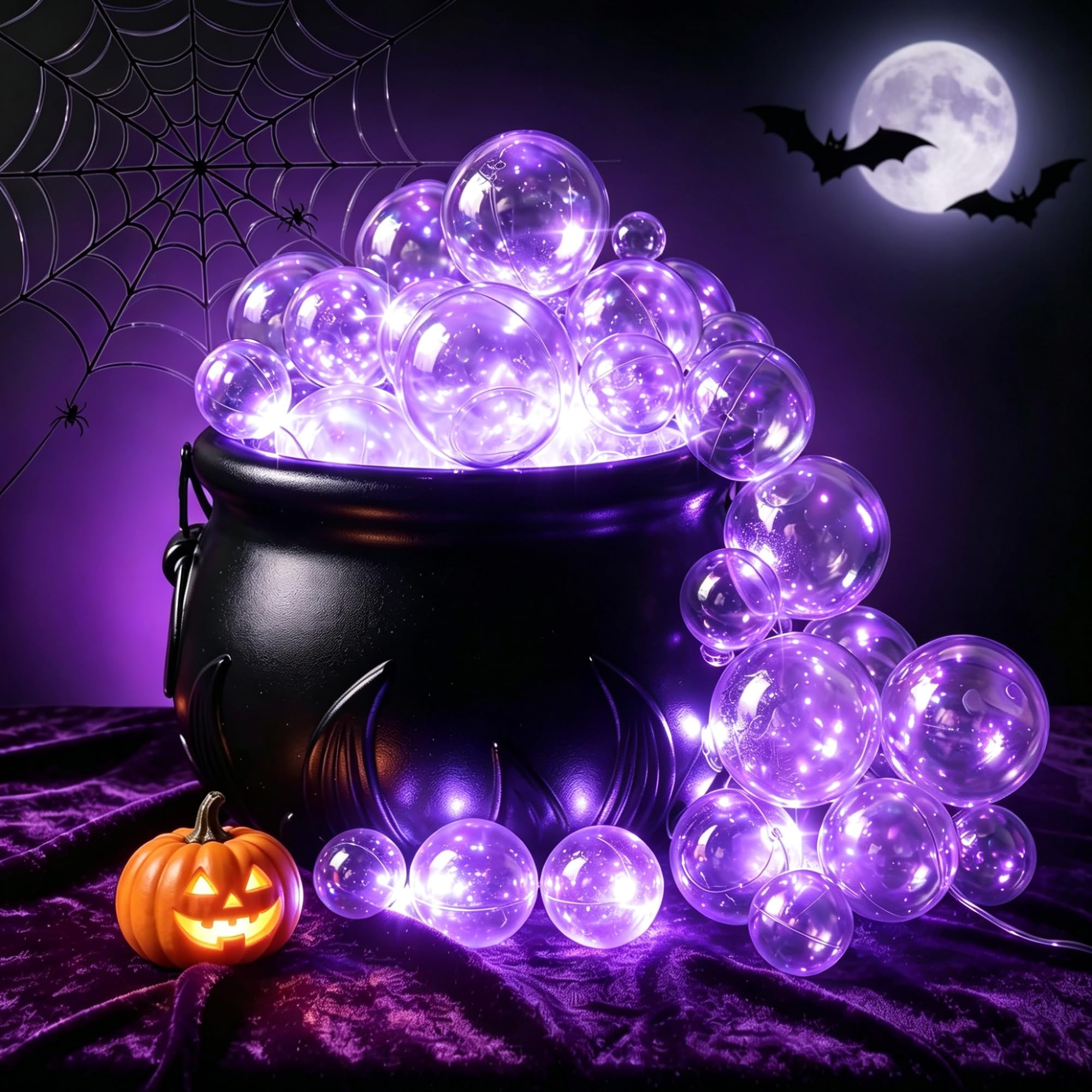 BrightArk Bubbling Witch Cauldron DIY Set, Halloween Decorations Indoor, 7.87" Black Plastic Witch Candy Bowl with 24 Clear Balls Halloween Party Decor, Spooky Decor for Home Kitchen Room Table