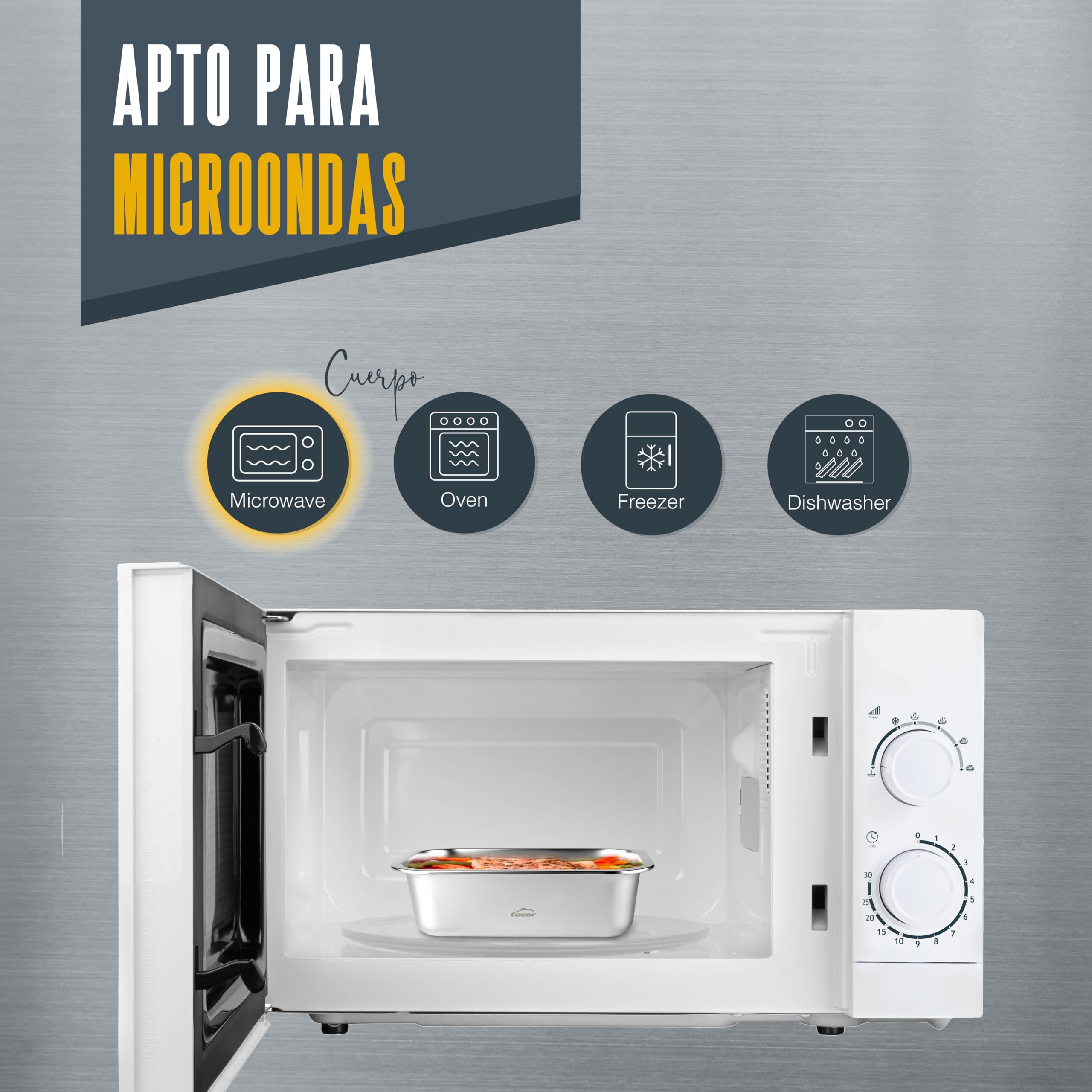 LACOR 64623 - Set 3 Recipientes Ecoinox - Acero Inox 18/10, 260 ml | Capacidades 3 x 260ml, rectangular, apto para horno, apto para lavavajillas, cierre hermético