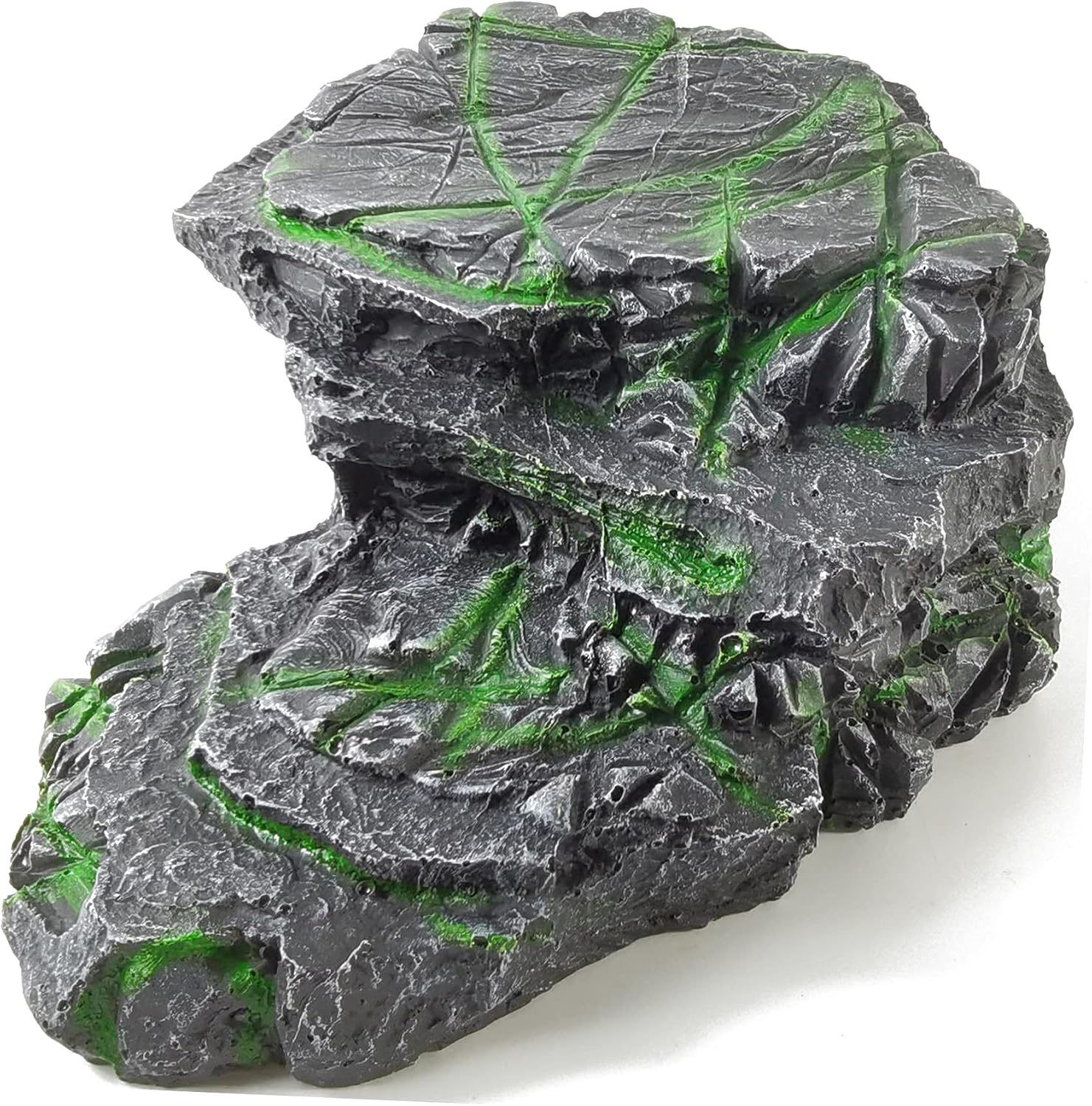 TIHOOD Turtle Platform Rectangular Aquarium Fish Tank Adjustable Turtle Basking Platform Reptile Resting Terrace Tortoise Climbing Platform (Grey and Green)