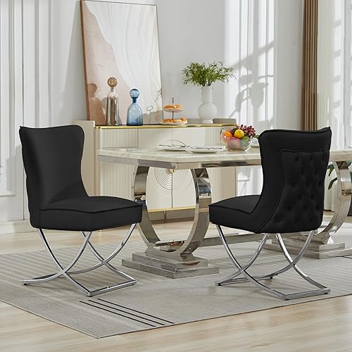 Miniatura 7 de LOULENS Elegance - Juego de 6 sillas de comedor de terciopelo, lujosas sillas de comedor tapizadas copetudas, sillas decorativas de terciopelo real