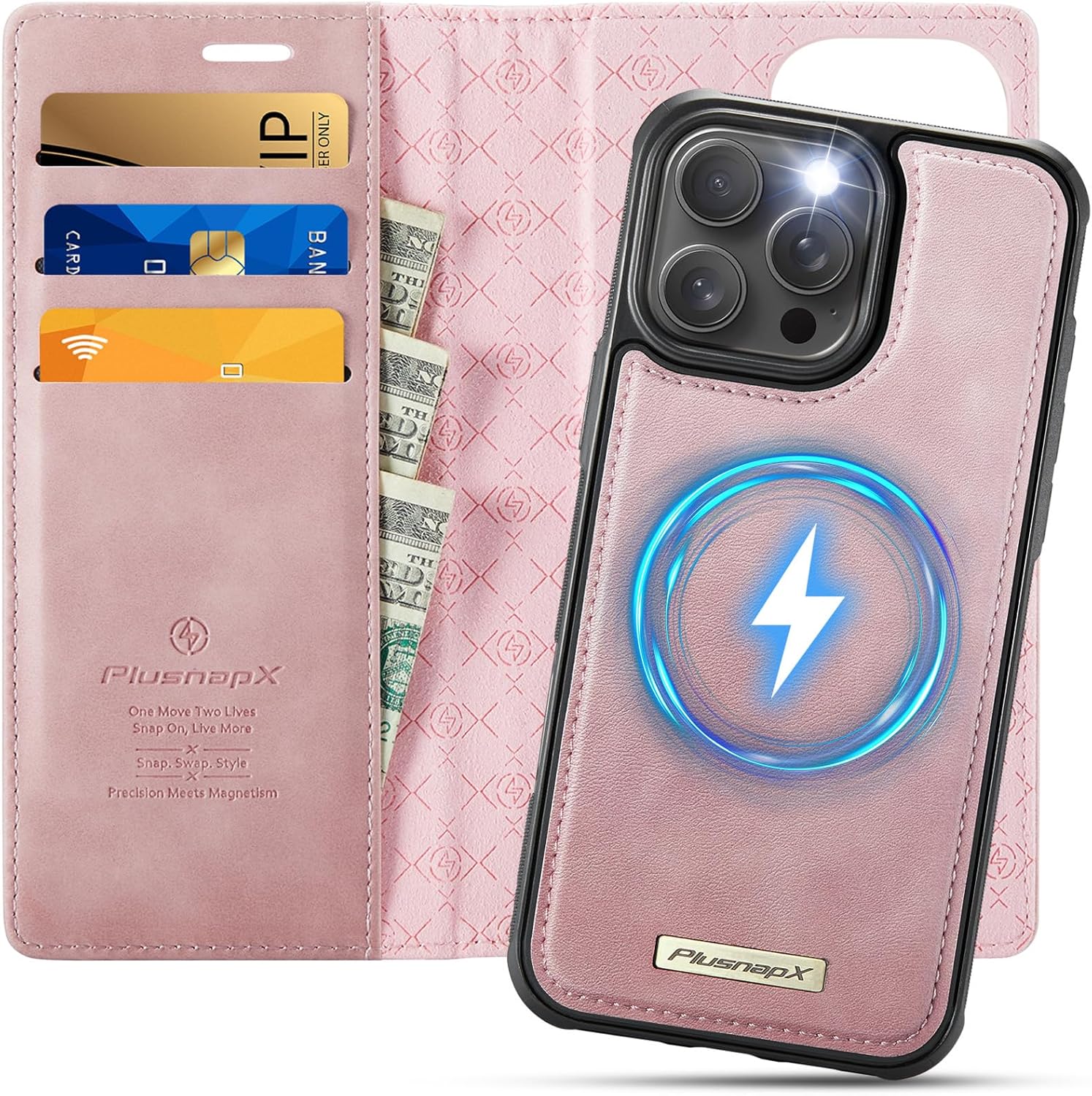 Wallet Case for iPhone 16 Pro Max Compatible with Magsafe, 2-in-1 PU Leather Flip RFID Blocking Card Holder Stand Shockproof Magnetic Detachable Cover for iPhone 16 Pro Max Case 6.9, Pink
