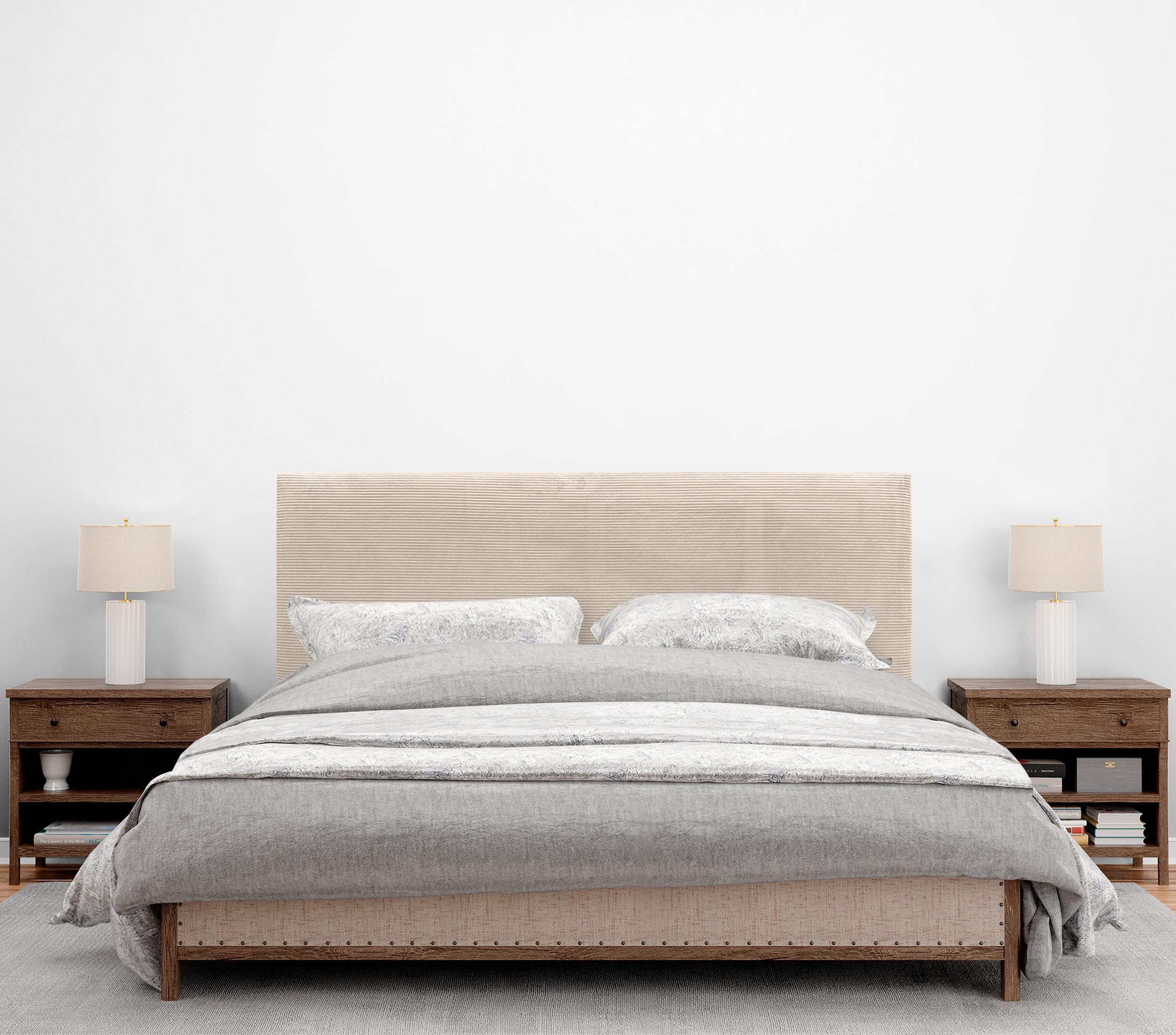 DHOME Cabecero de Pana Liso Alta Gama Moderno Cabezal Tapizado Cama Lujo Dormitorio Acolchado (Beige, 145 cm)